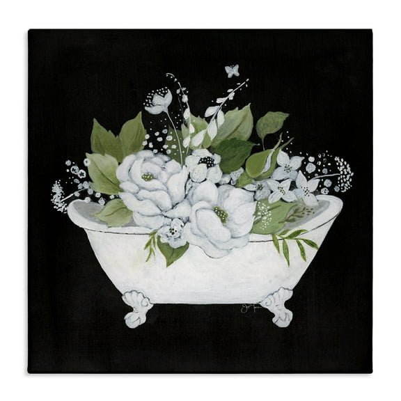 Stupell Industries Charming Floral Bathtub Typography Painting Gallery Wrapped Canvas Art Print Wall Art, 17 x 17