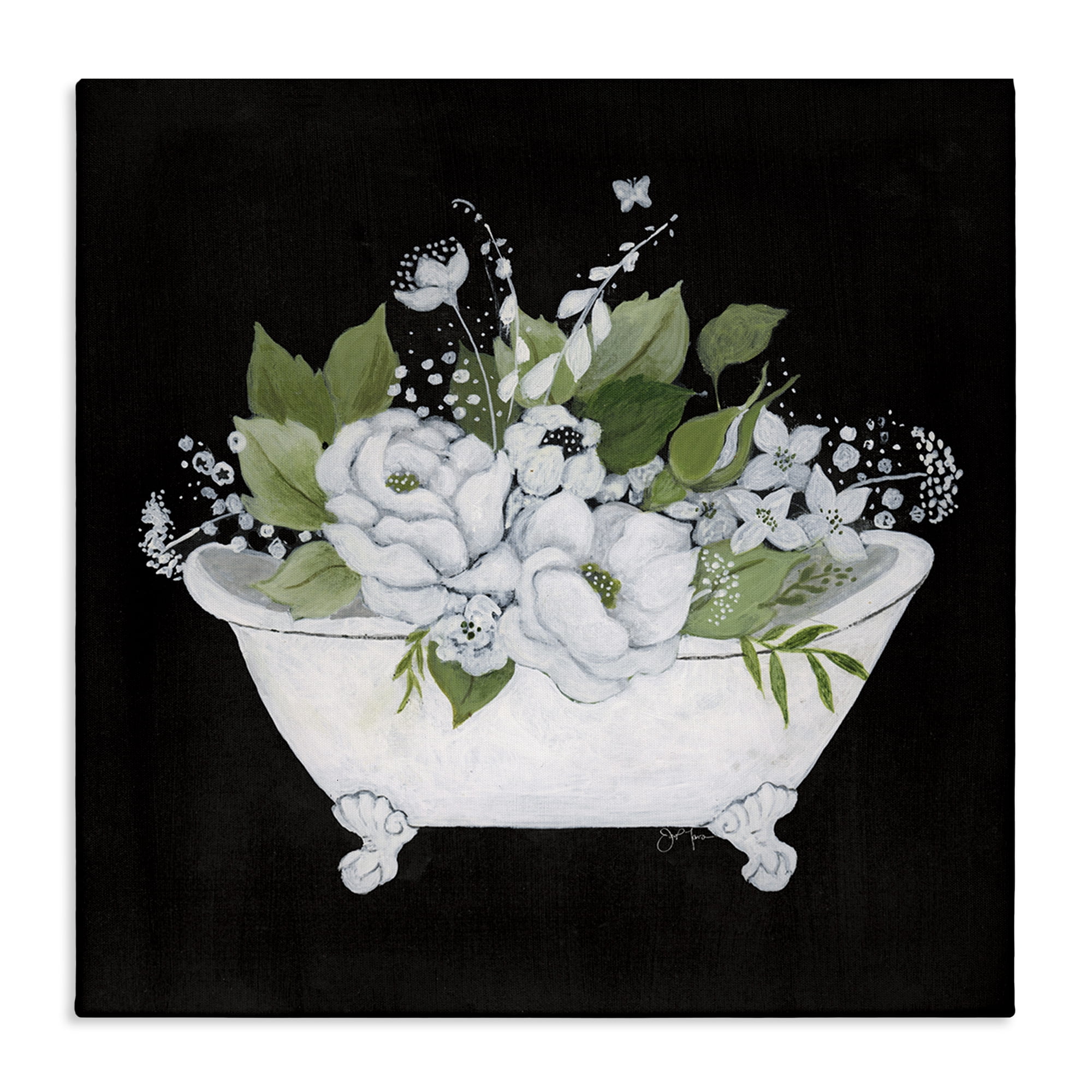 Stupell Industries Charming Floral Bathtub Typography Painting Gallery Wrapped Canvas Art Print Wall Art, 24 x 24