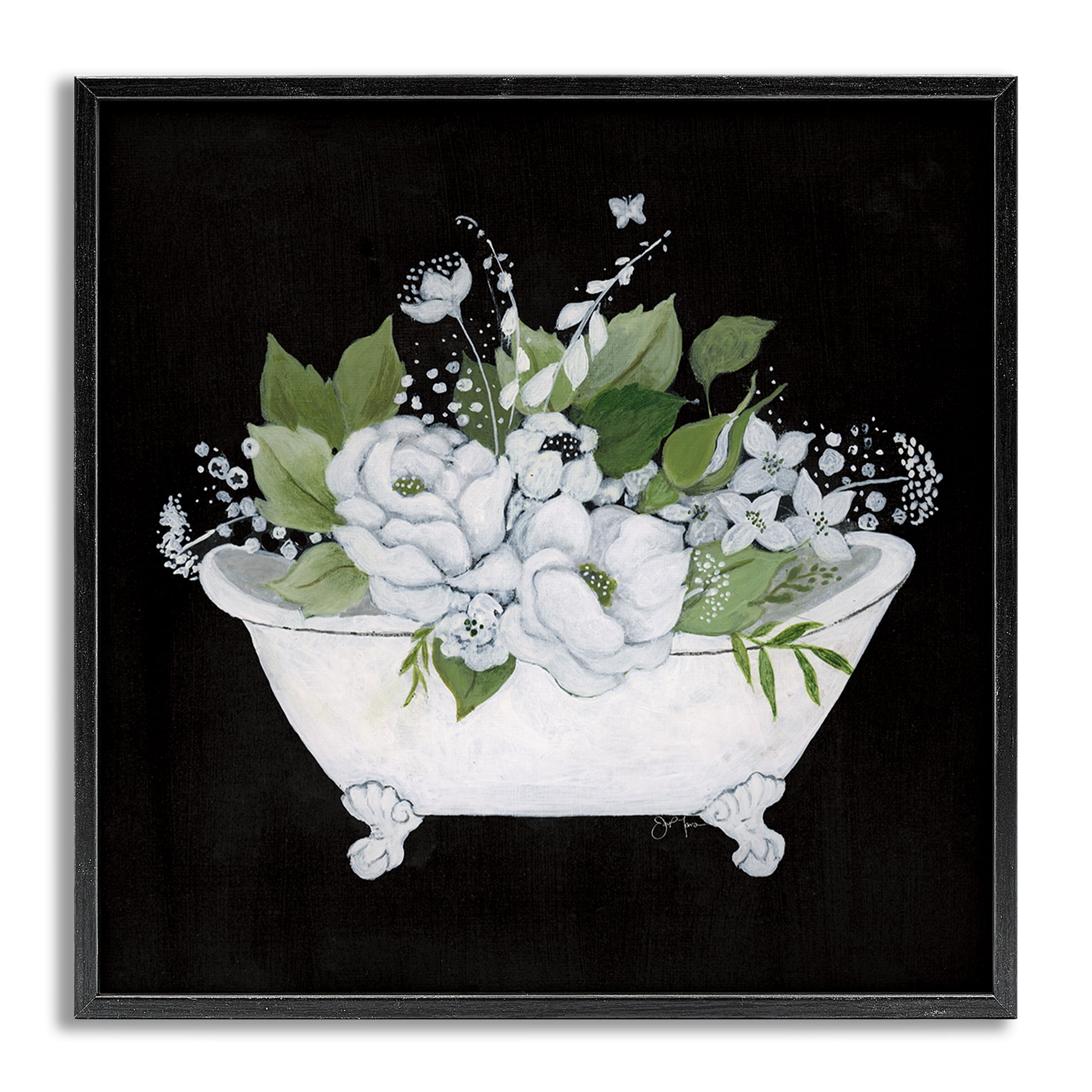 Stupell Industries Charming Floral Bathtub Typography Painting Gray Framed Art Print Wall Art, 24 x 24