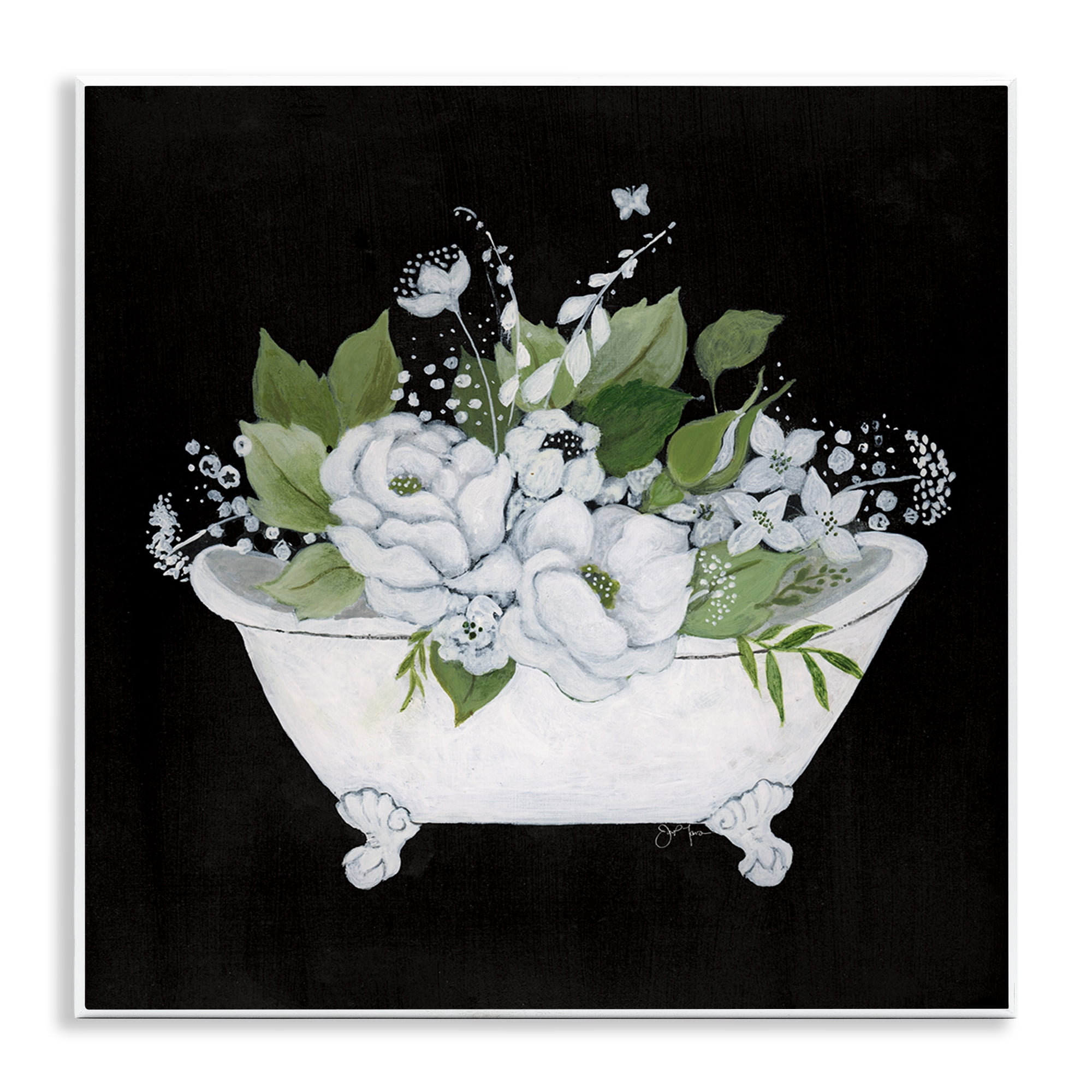 Charming Floral Bathtub Art Print on MDF Wood, 12 x 12