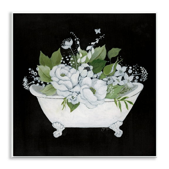 Stupell Industries Charming Floral Bathtub Typography Painting Unframed Art Print Wall Art, 12 x 12