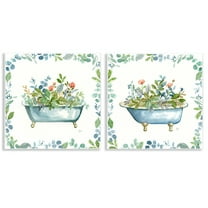Stupell Industries Charming Flower Filled Tub Bath & Laundry Painting Unframed Art Print Wall Art, 12 x 12, Set of 2