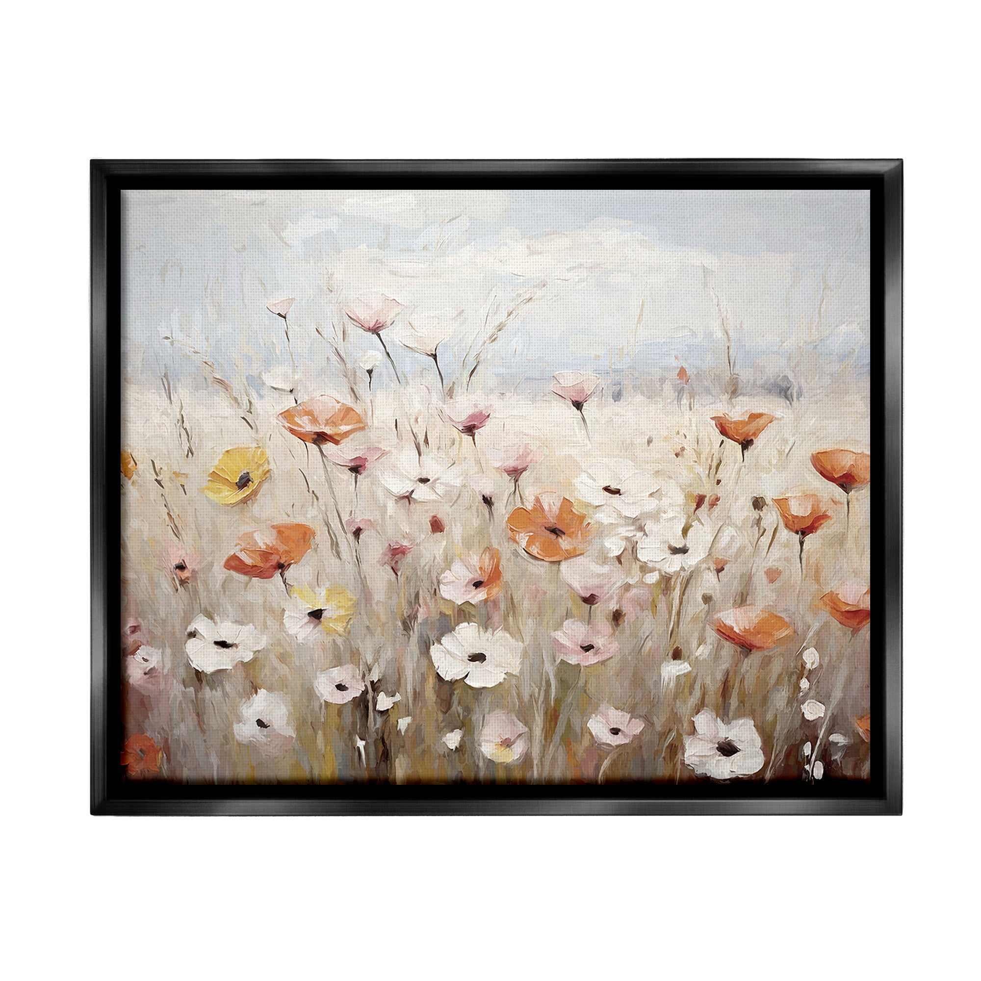 Stupell Industries Charming Flower Meadow Botanical & Floral Painting Black Floater Framed Canvas Art Print Wall Art, 21 x 17