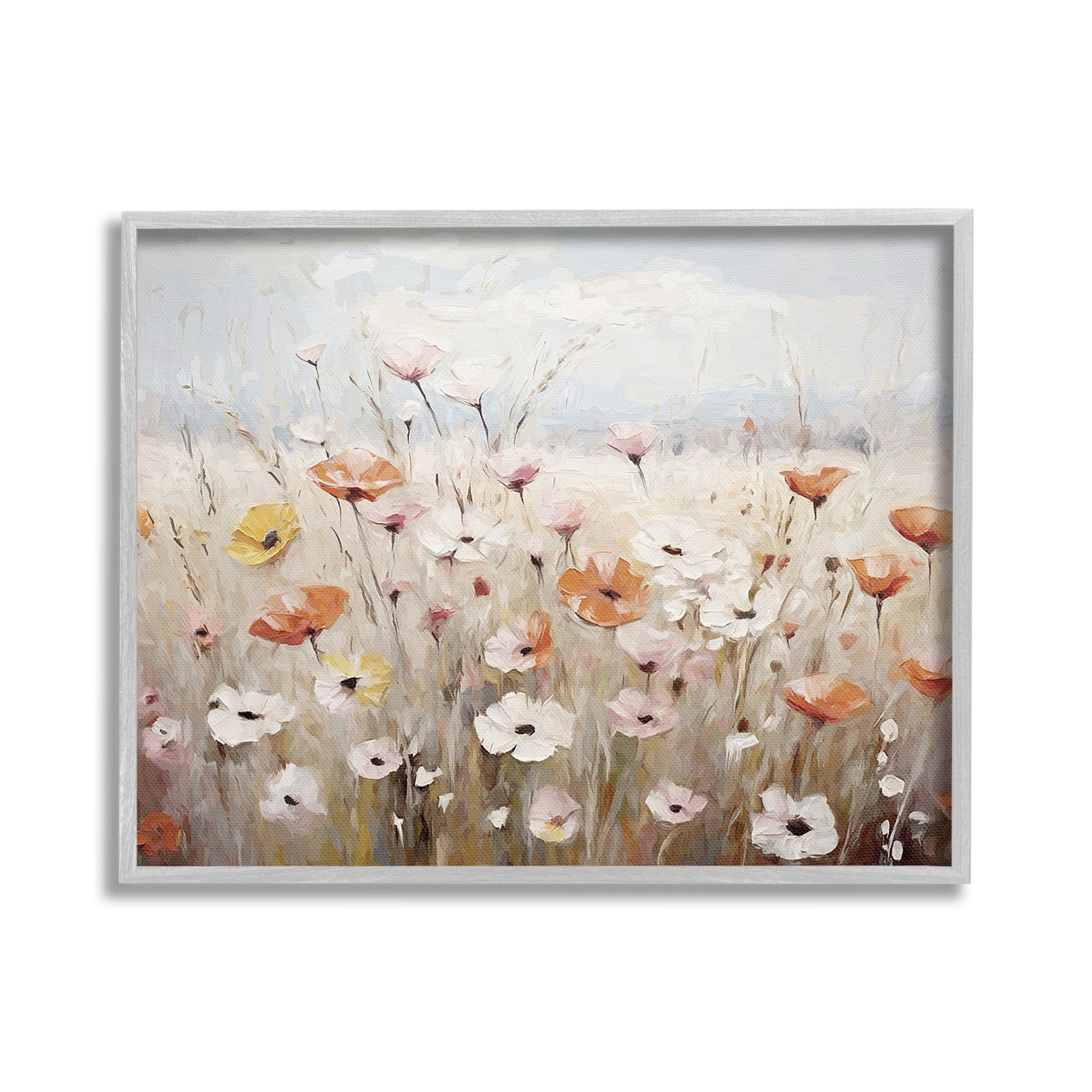 Stupell Industries Charming Flower Meadow Botanical & Floral Painting Gray Framed Art Print Wall Art, 20 x 16