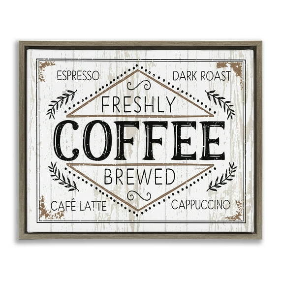 Stupell Industries Charming Fresh Brew Coffee Food & Beverage Painting Brown Floater Framed Canvas Art Print Wall Art, 31 x 25