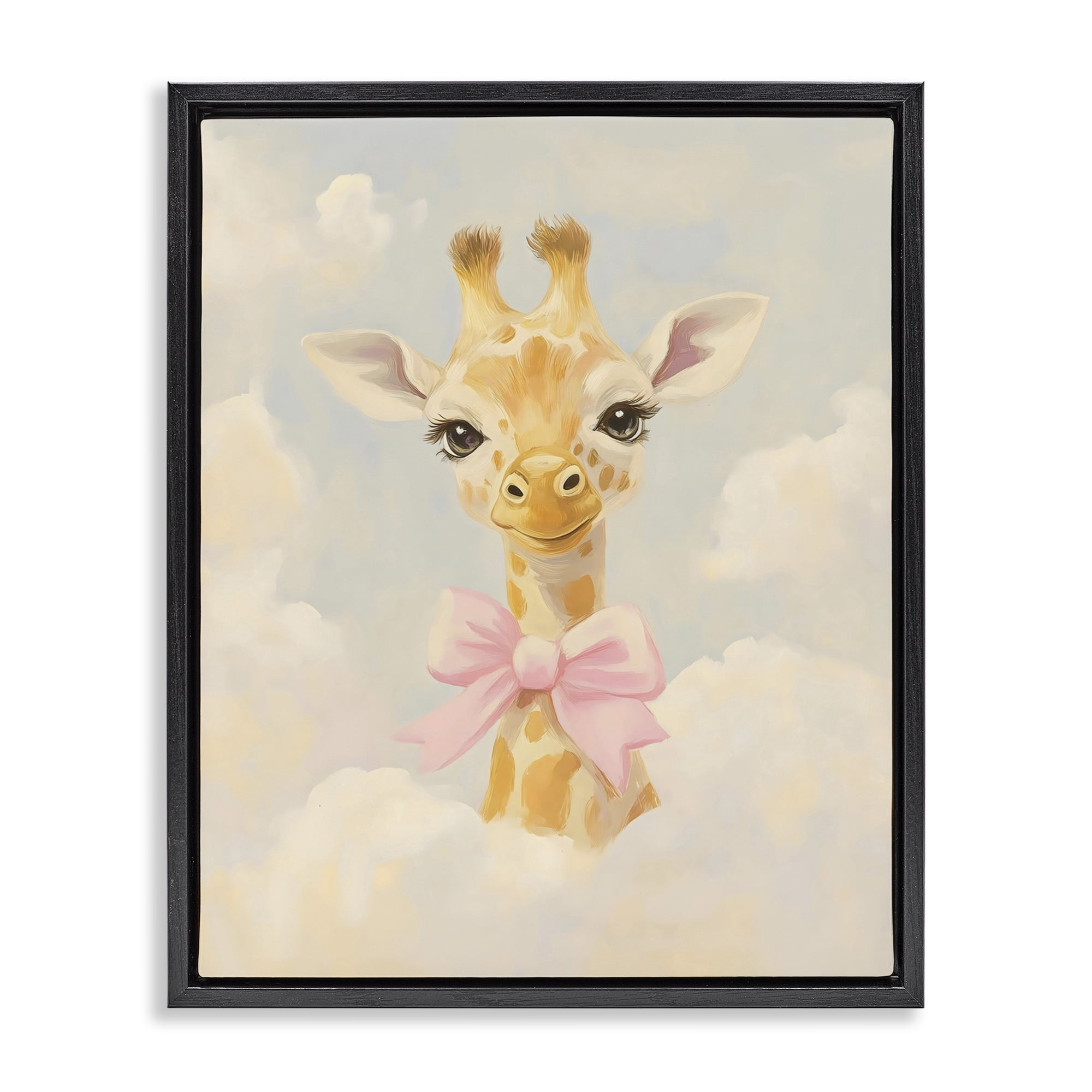 Stupell Industries Charming Giraffe In The Clouds Black Framed Floater Canvas Wall Art, design by The Prints Vibe