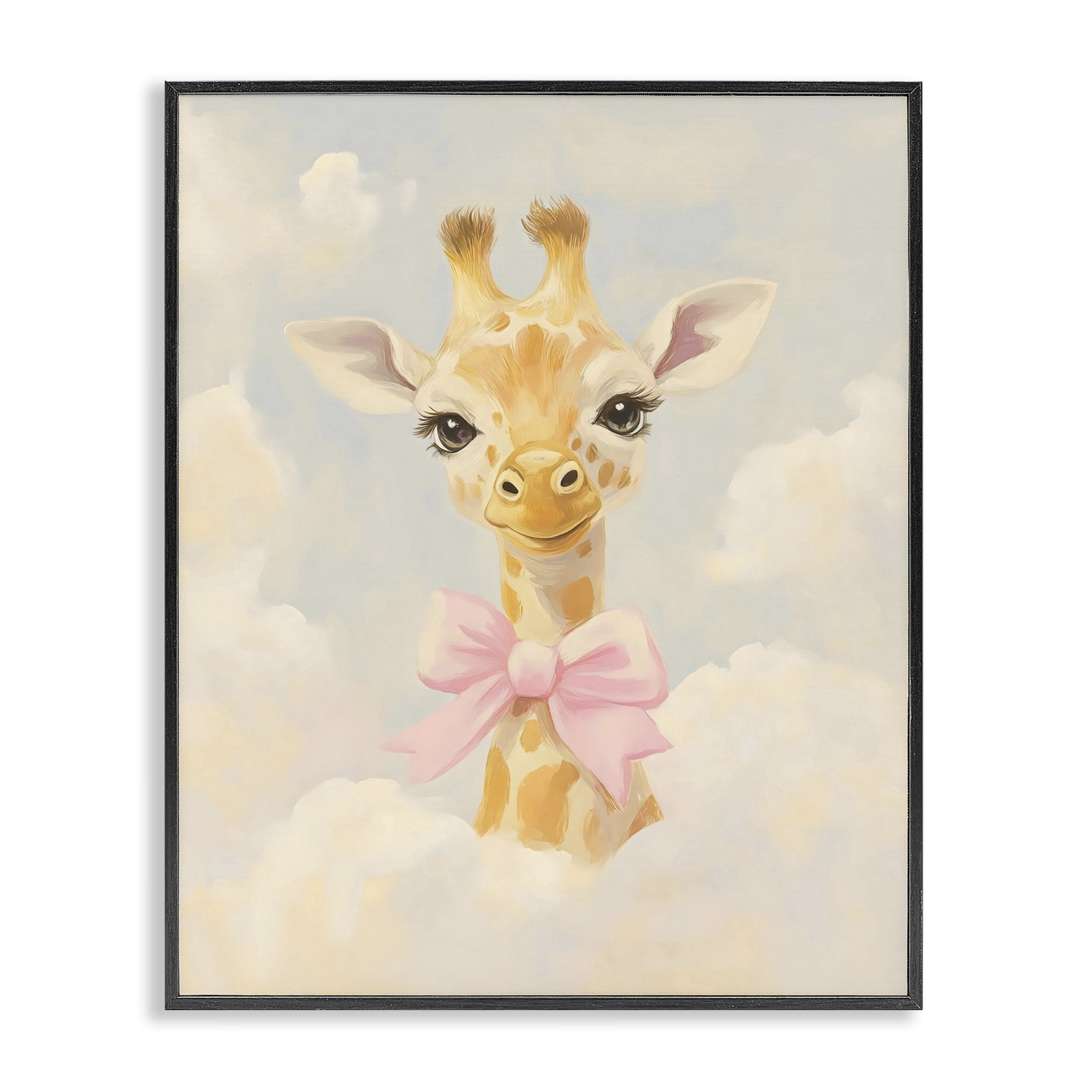 Stupell Industries Charming Giraffe In The Clouds Black Framed Giclee Art, design by The Prints Vibe