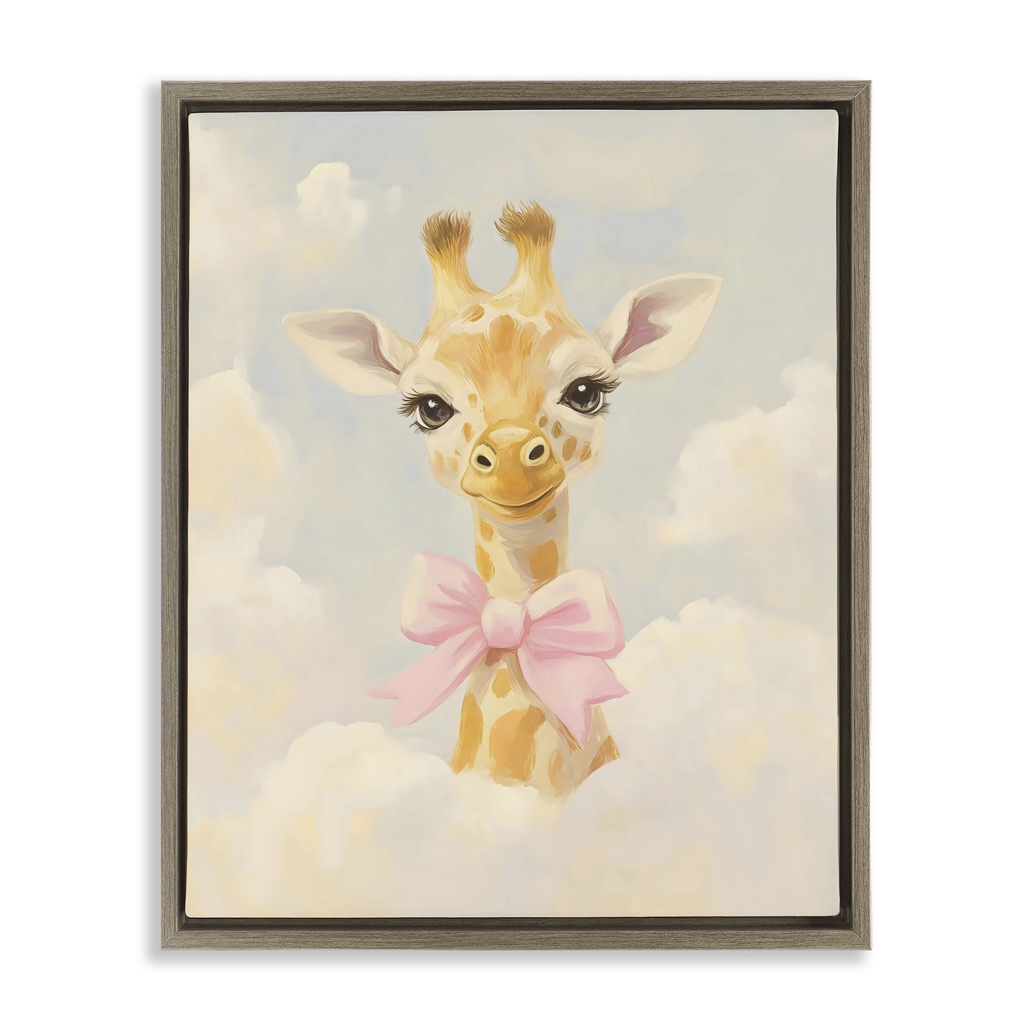 Stupell Industries Charming Giraffe In The Clouds Brown Framed Floater Canvas Wall Art, design by The Prints Vibe
