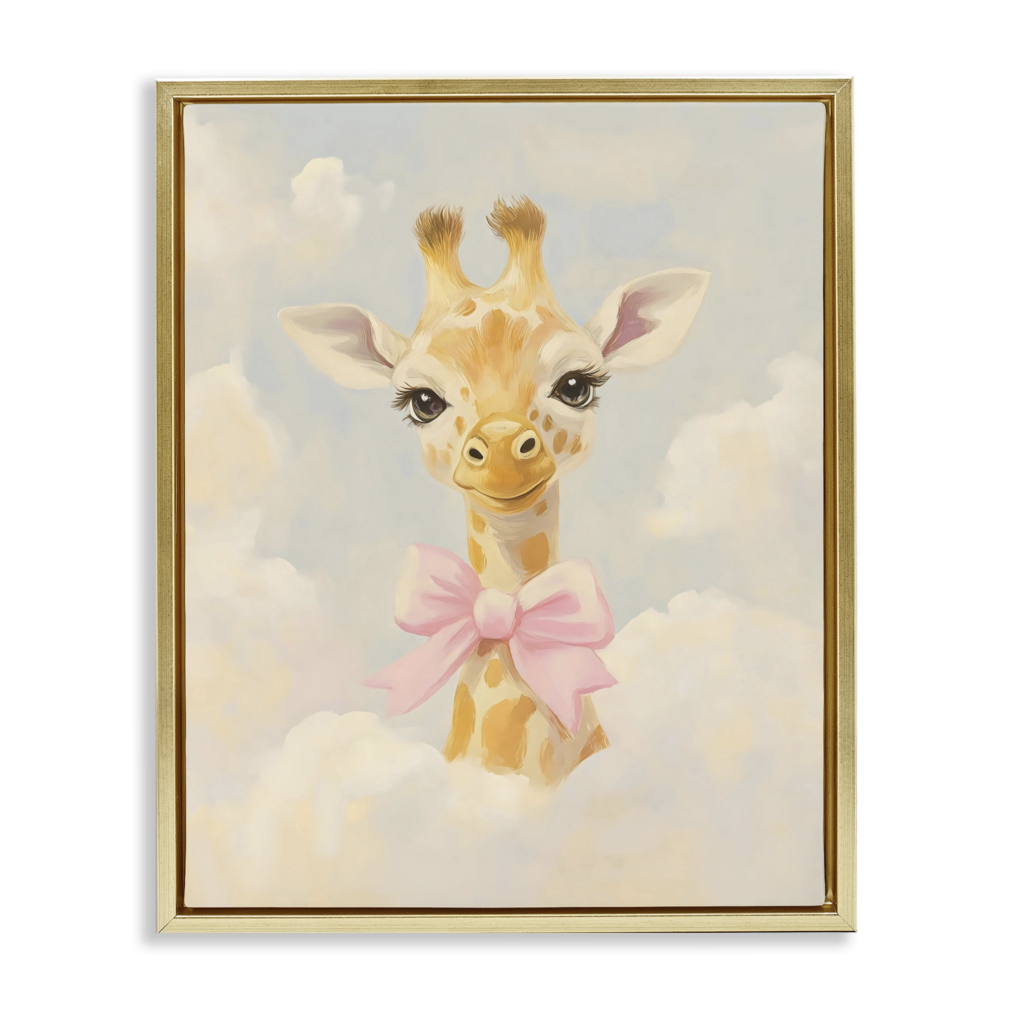 Stupell Industries Charming Giraffe In The Clouds Gold Framed Floater Canvas Wall Art, design by The Prints Vibe