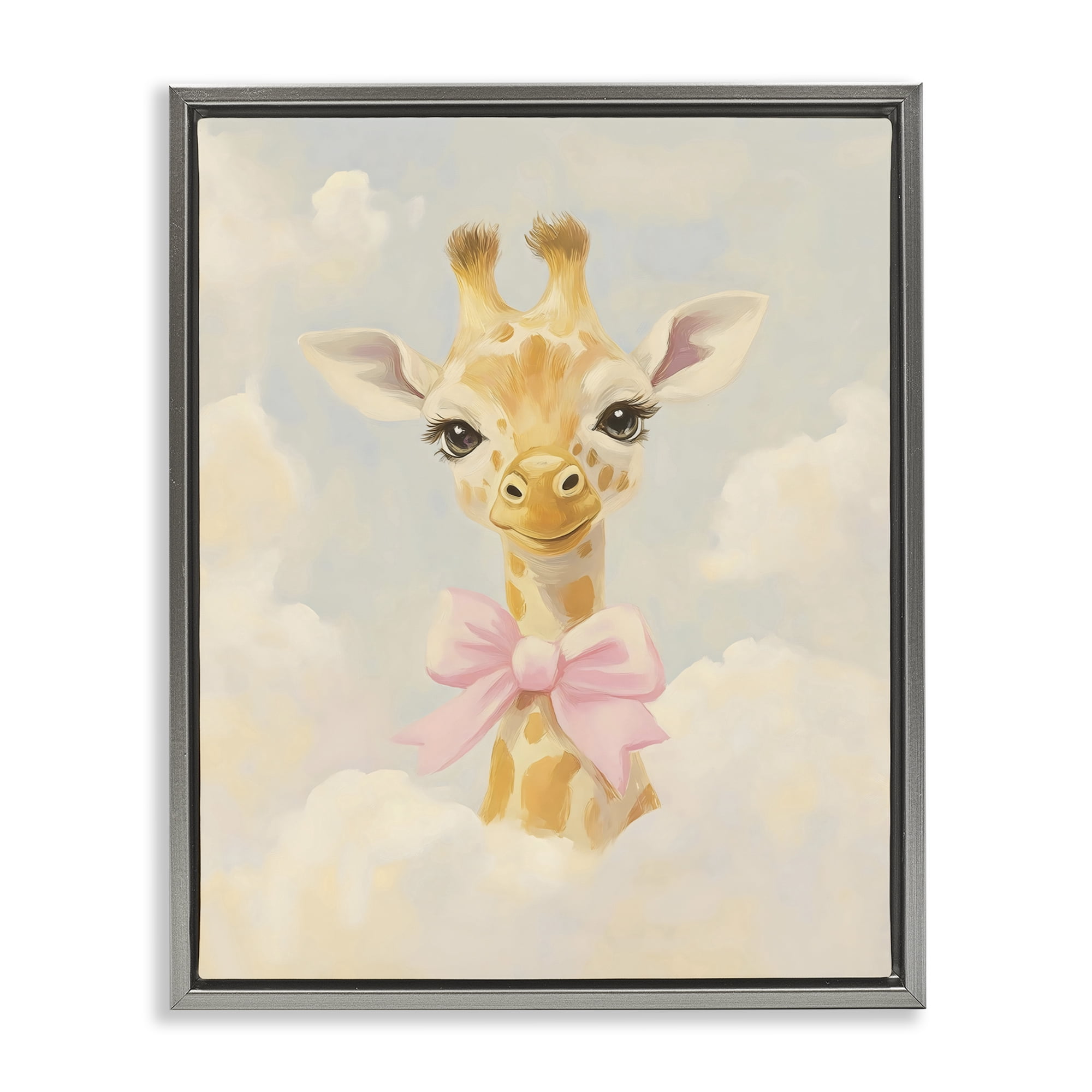Stupell Industries Charming Giraffe In The Clouds Gray Framed Floater Canvas Wall Art, design by The Prints Vibe