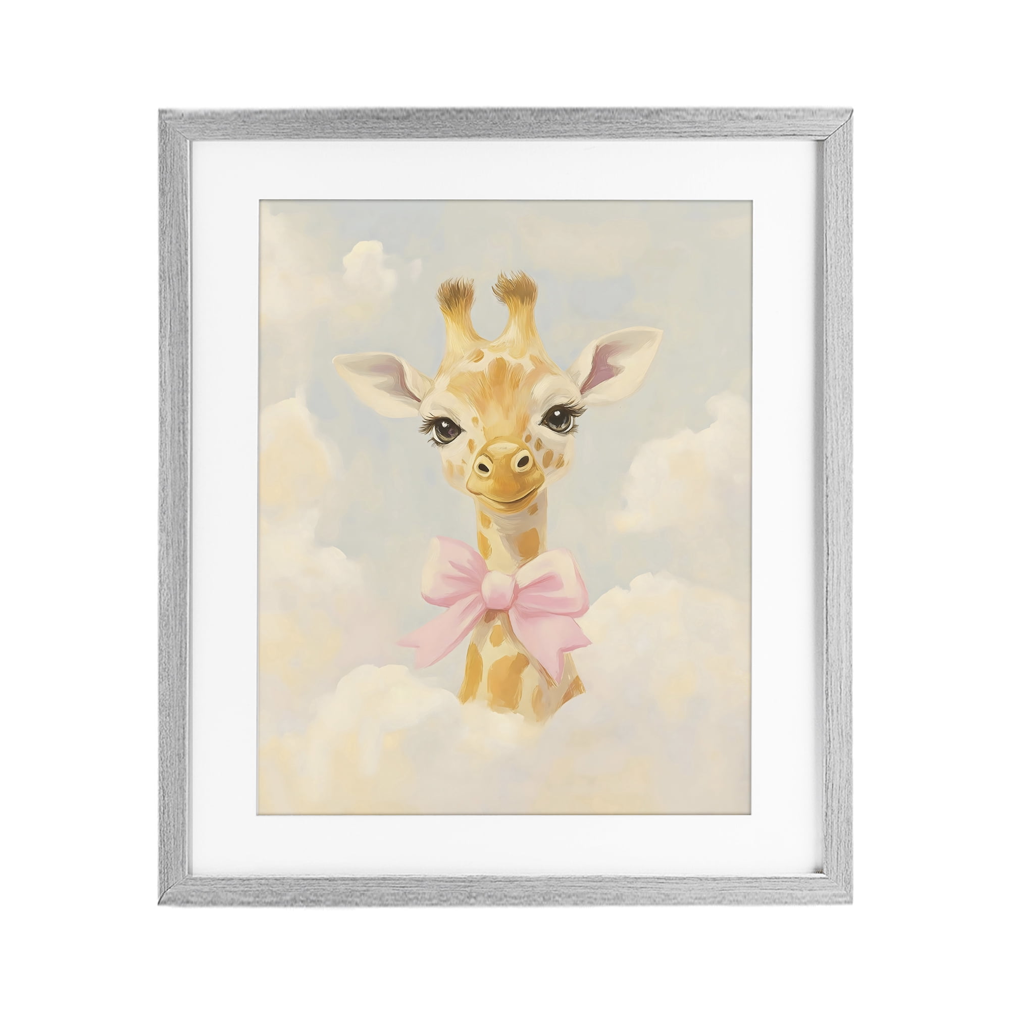 Stupell Industries Charming Giraffe In The Clouds Gray Framed Print Under Glass, design by The Prints Vibe