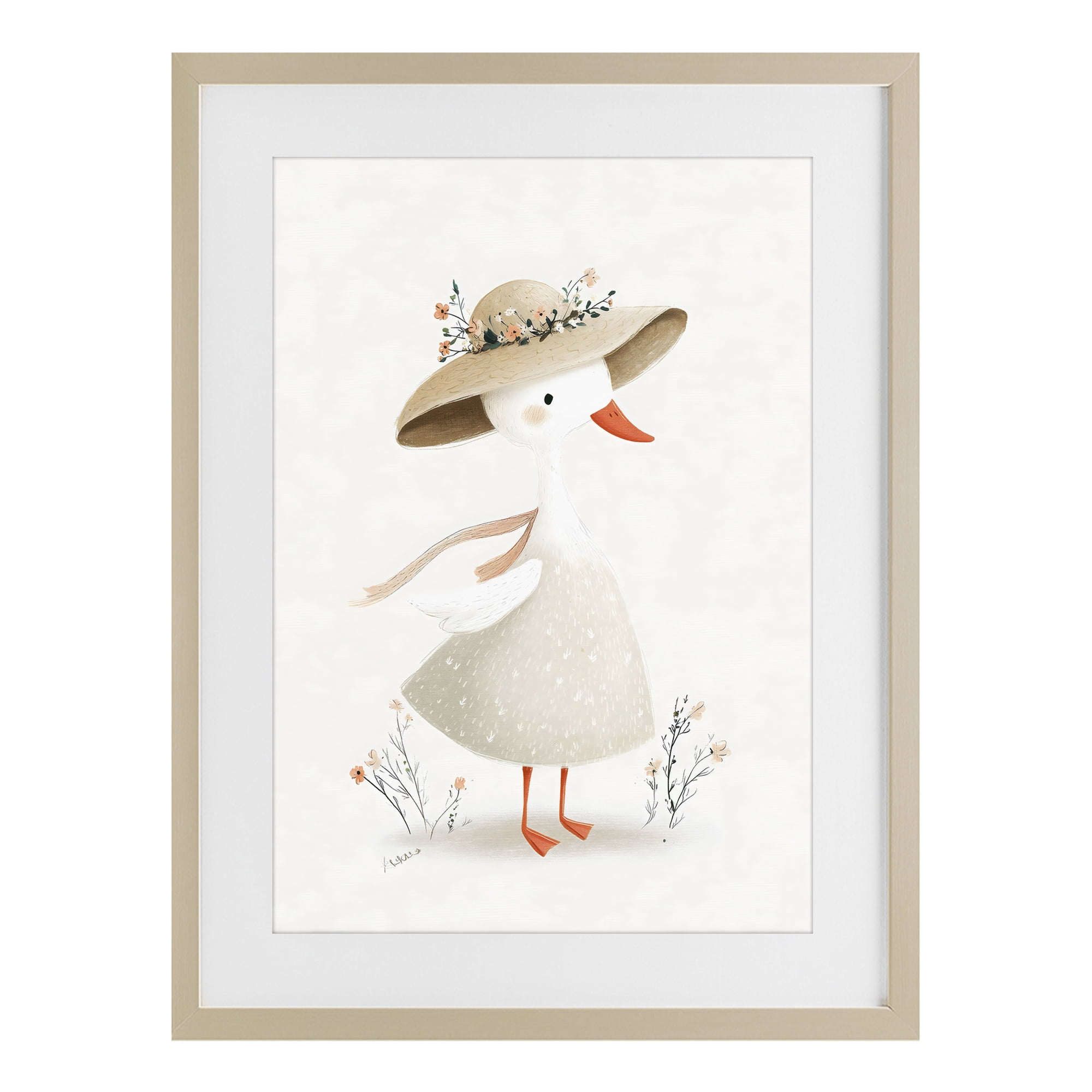 Stupell Industries Charming Goose in Sunhat Birch Framed Print Under Glass, design by Ink Drop Loft