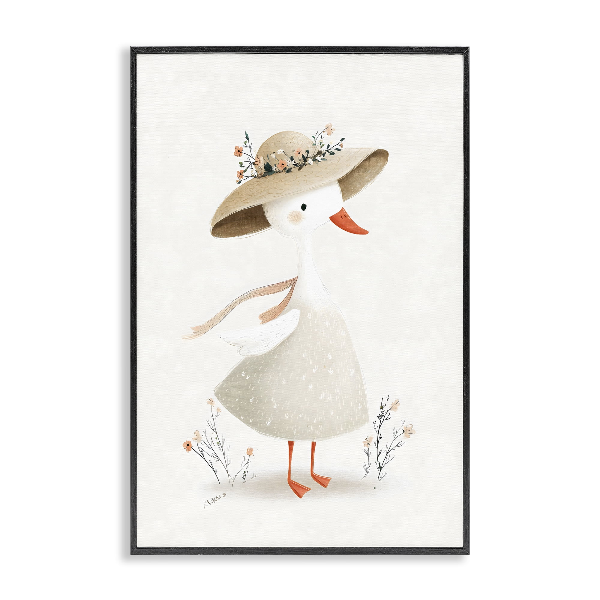 Stupell Industries Charming Goose in Sunhat Black Framed Giclee Art, design by Ink Drop Loft