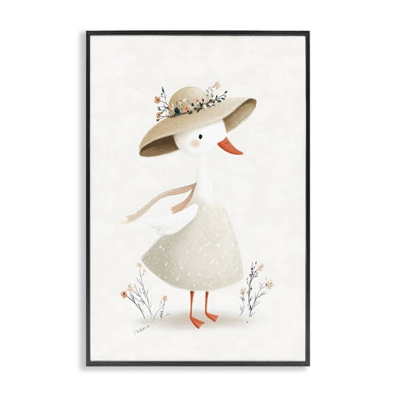 Stupell Industries Cottage Charming Goose in Sunhat Black Framed Giclee Art, 16 x 24, by Ink Drop Loft