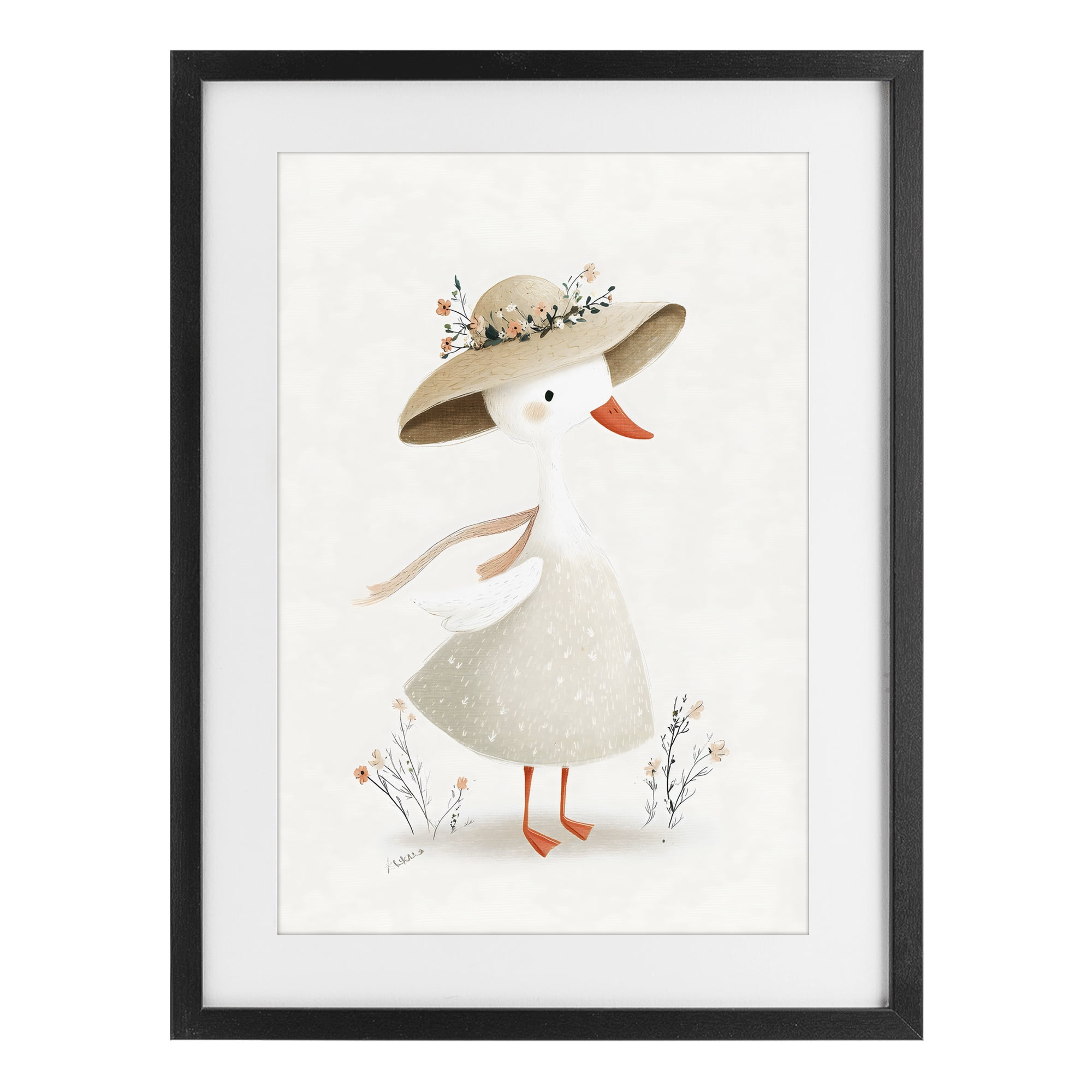 Stupell Industries Charming Goose in Sunhat Black Framed Print Under Glass, design by Ink Drop Loft