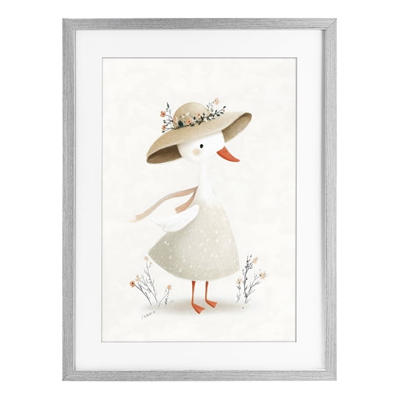 Stupell Industries Cottage Charming Goose in Sunhat Gray Framed Print Under Glass, 14 x 20, by Ink Drop Loft