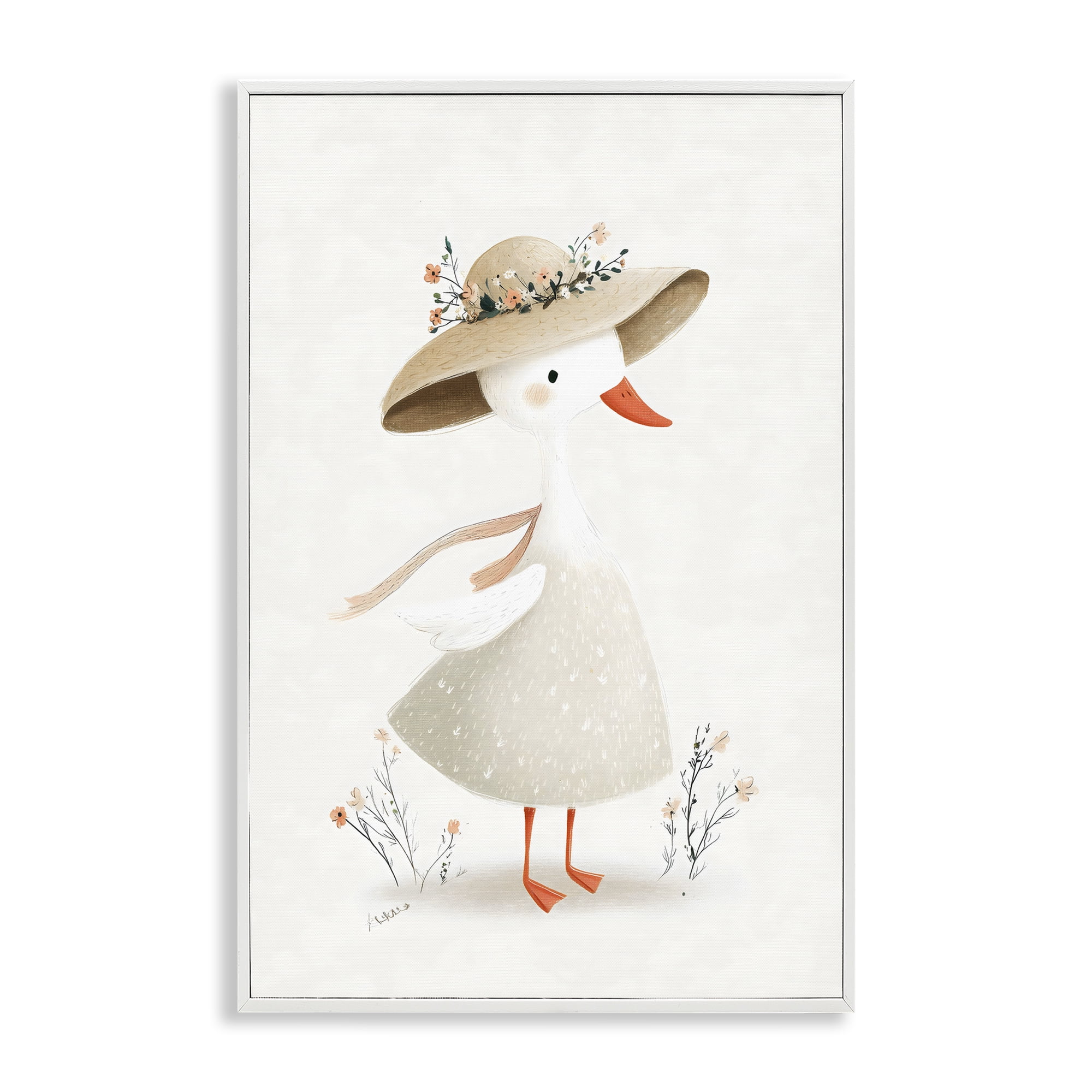 Stupell Industries Charming Goose in Sunhat White Framed Giclee Art, design by Ink Drop Loft