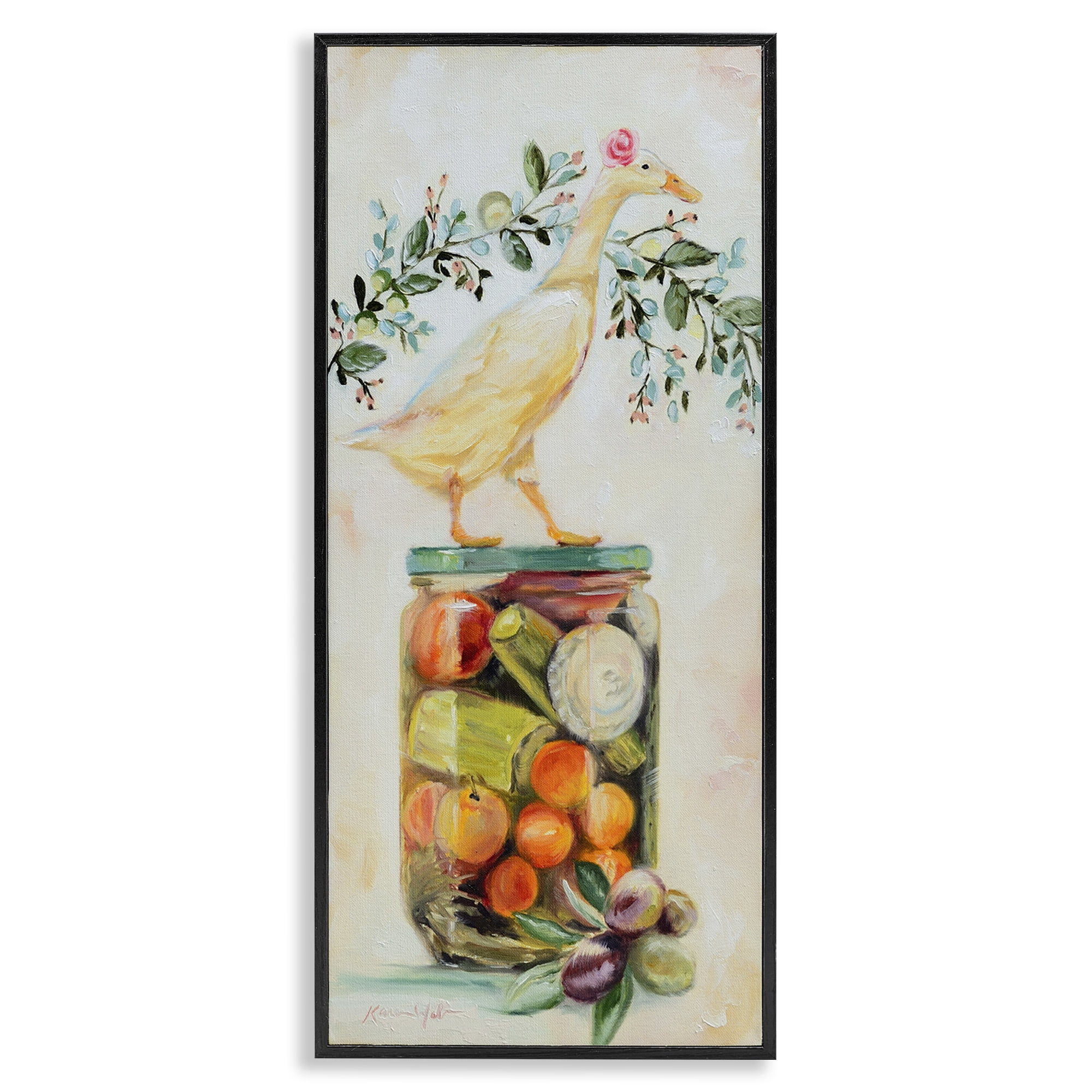 Stupell Industries Charming Goose on Vegetable Jar Animals & Insects Painting Black Framed Art Print Wall Art, 13 x 30