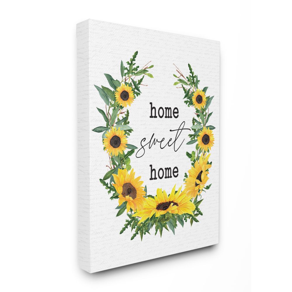 Stupell Industries Charming Home Sweet Home Sign Sunflower Wreath Canvas Wall Art Design by Lettered and Lined, 36" x 48"