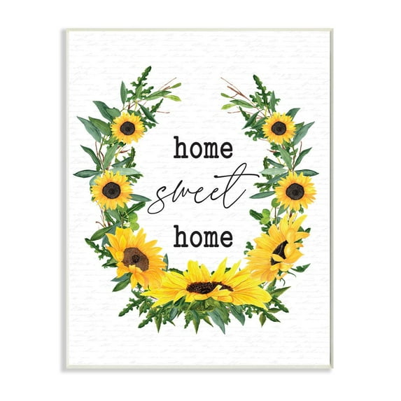 Stupell Industries Charming Home Sweet Home Sign Sunflower Wreath Graphic Art Unframed Art Print Wall Art, 13x19, by Lettered and Lined