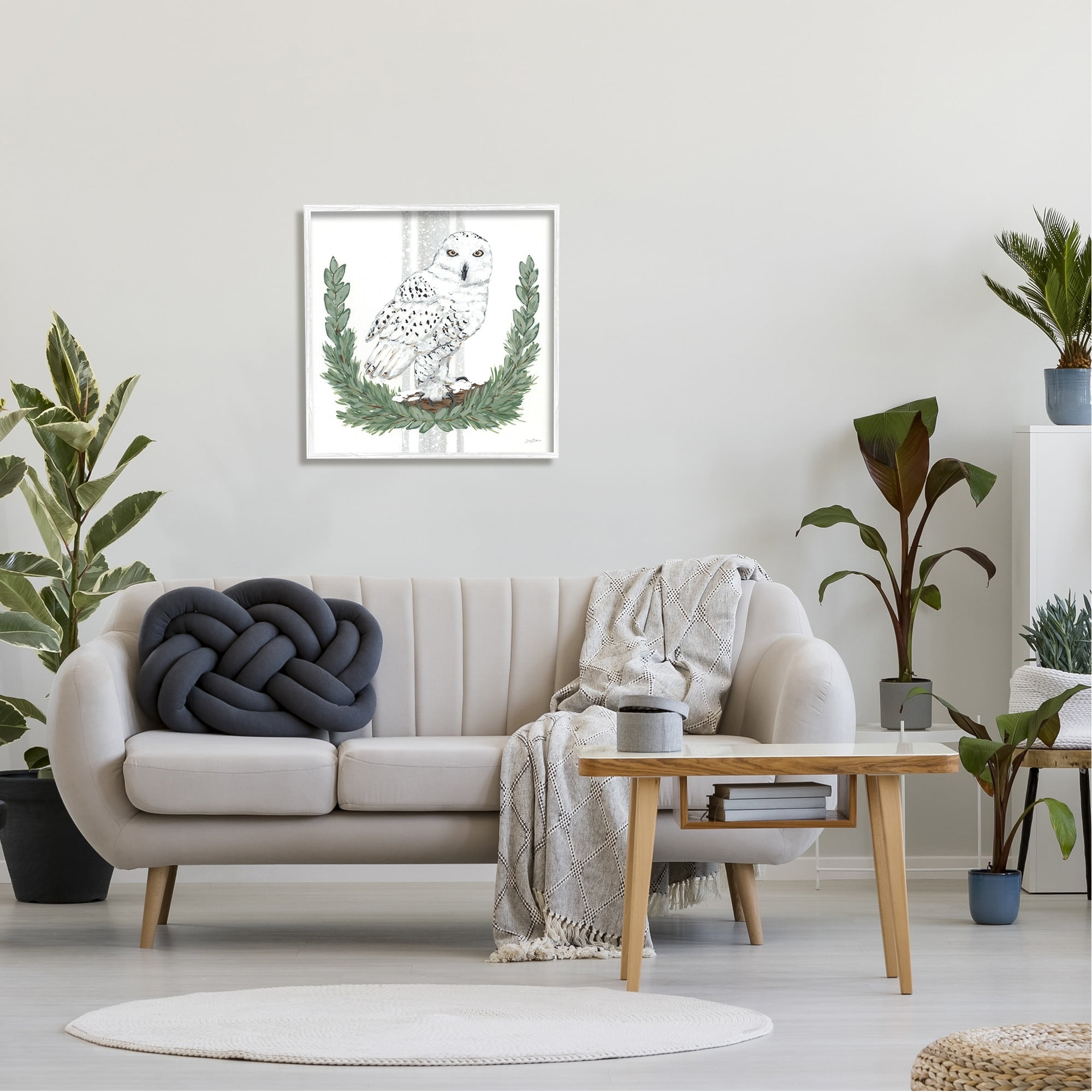 Stupell Industries Charming Laurels Surrounding Wise Snowy Owl Illustration , 24 x 24, Design by Sara Baker