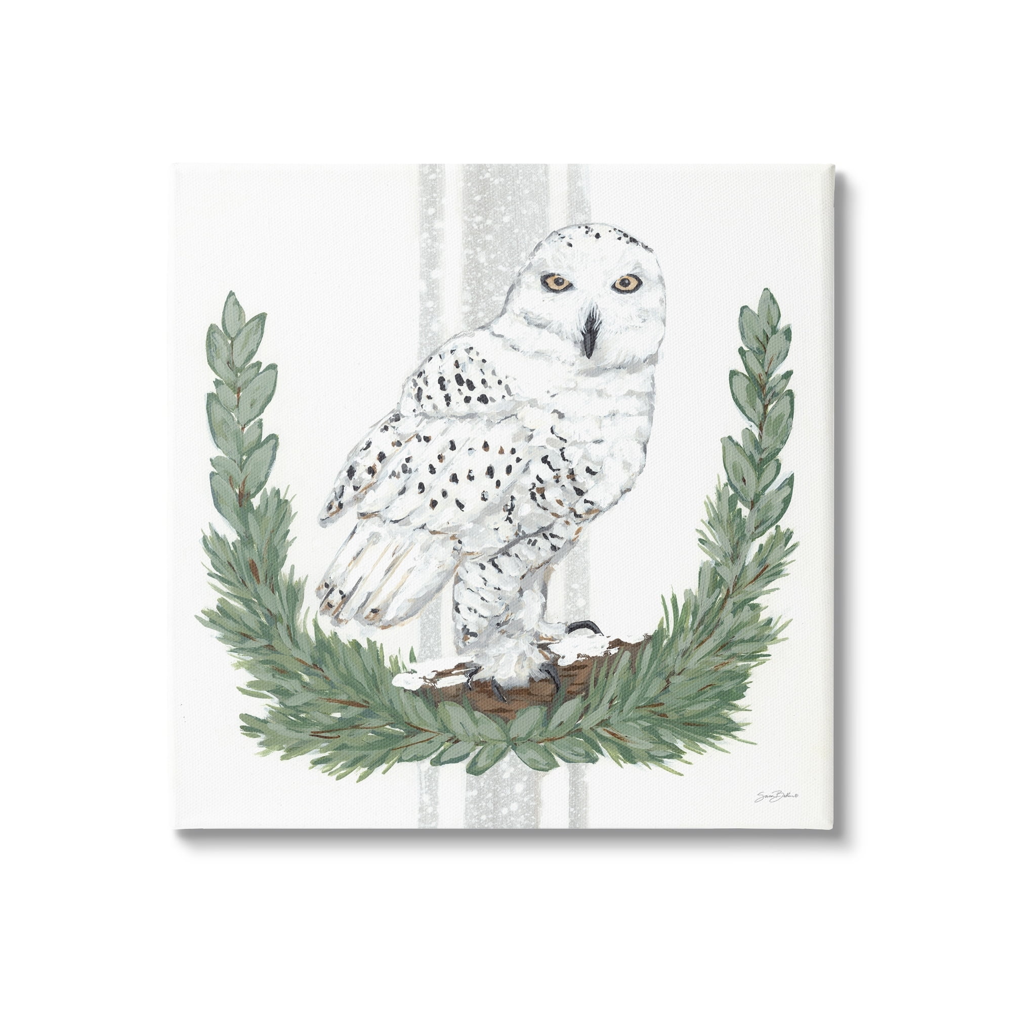 Stupell Industries Charming Laurels Surrounding Wise Snowy Owl Illustration Drawings Gallery-Wrapped Canvas Print Wall Art, 30x30, by Sara Baker