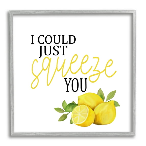 Stupell Industries Charming Lemon Squeeze Phrase Food & Beverage Painting Gray Framed Art Print Wall Art, 17 x 17