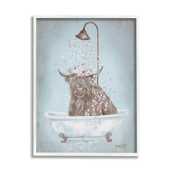 Stupell Industries Charming Longhorn Cattle Cow Bathtub Flower Petals Framed Wall Art, 24 x 30, Design by Debi Coules