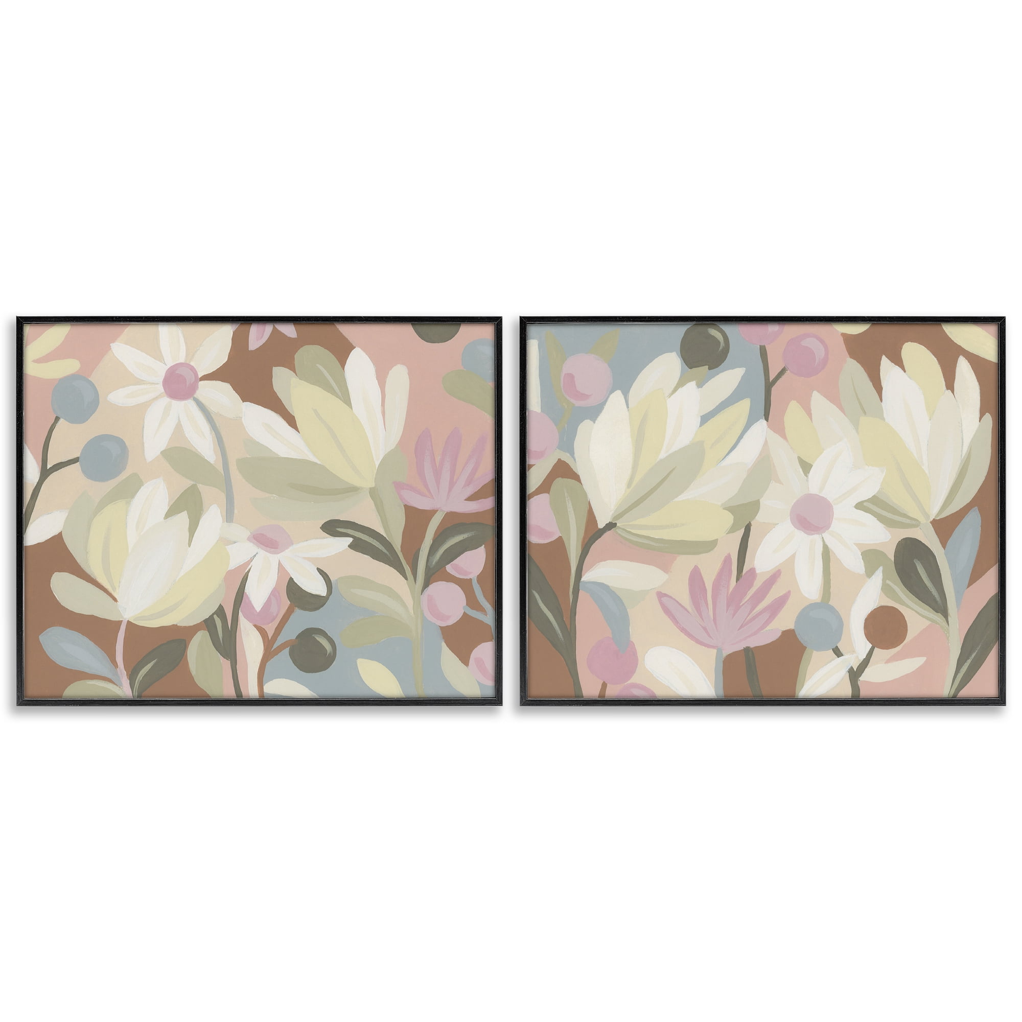 Stupell Industries Charming Muted Foliage Plants & Flowers Painting Black Framed Art Print Wall Art, 20 x 16, Set of 2
