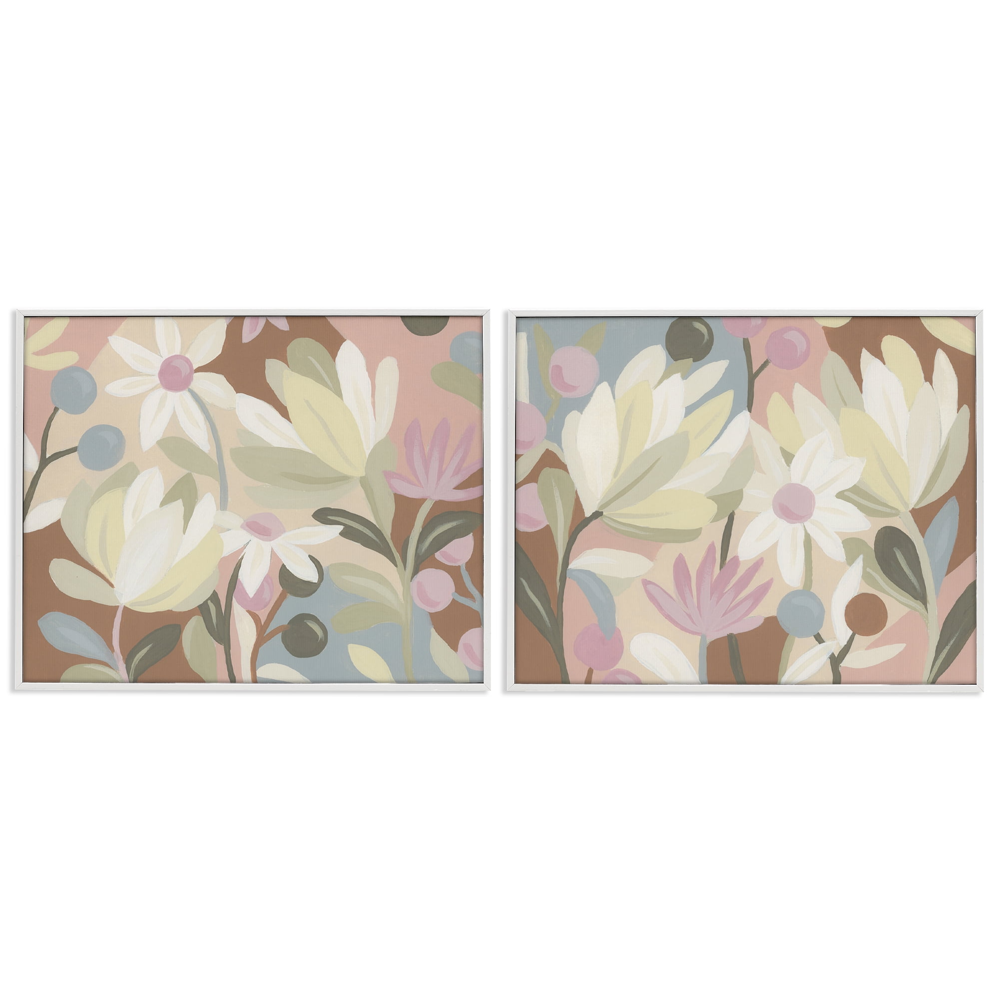 Stupell Industries Charming Muted Foliage Plants & Flowers Painting White Framed Art Print Wall Art, 20 x 16, Set of 2
