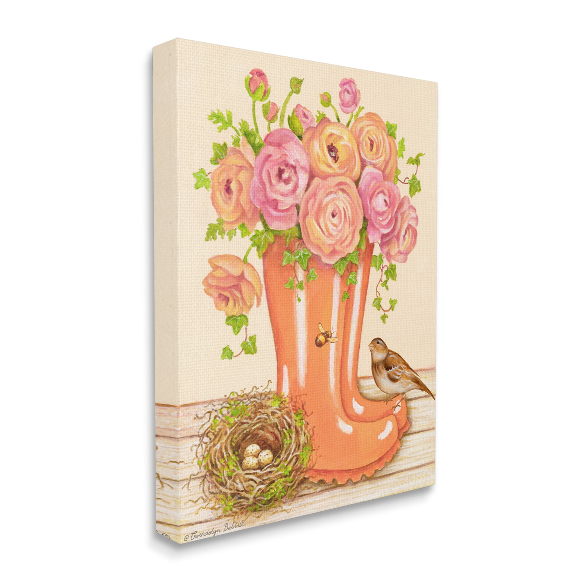 Stupell Industries Charming Orange Rainboots Pink Rose Bouquet Canvas Wall Art by Gwendolyn Babbitt