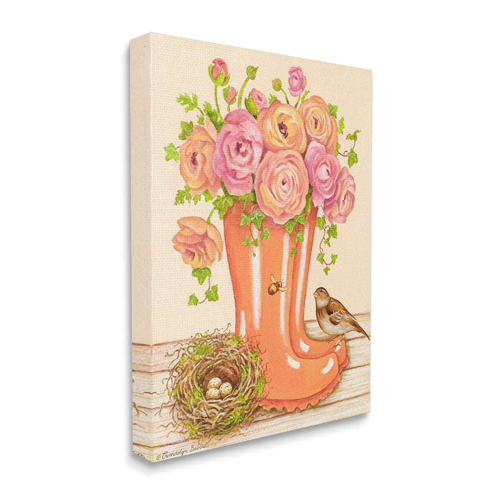 Stupell Industries Charming Orange Rainboots Pink Rose Bouquet Canvas Wall Art by Gwendolyn Babbitt
