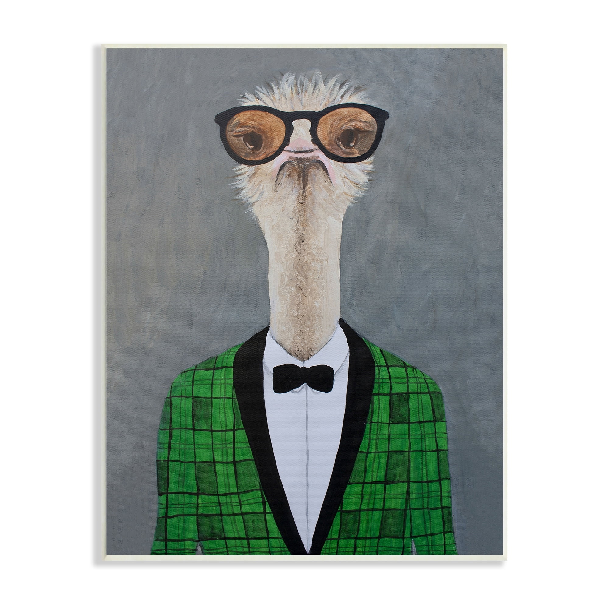 Stupell Industries Charming Ostrich Bird Bowtie Sunglasses Green Cardigan, 13 x 19, Design by Coco de Paris