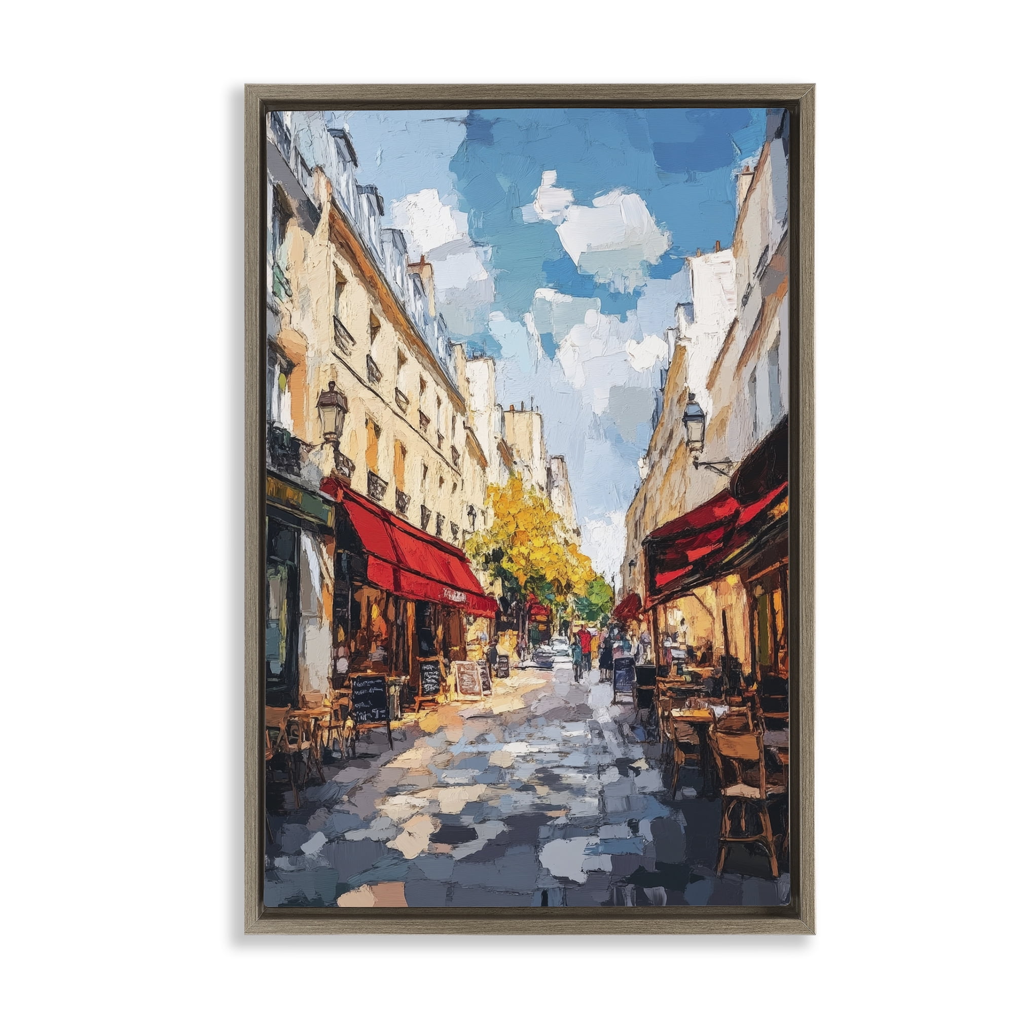 Stupell Industries Charming Paris Street Scene Brown Framed Floater Canvas Wall Art, design by Petal Prints Design