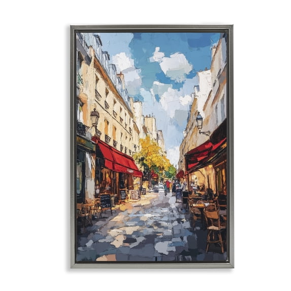 Stupell Industries Victorian Charming Paris Street Scene Gray Floating Frame Canvas Art, 21 x 31, by Petals Prints Design