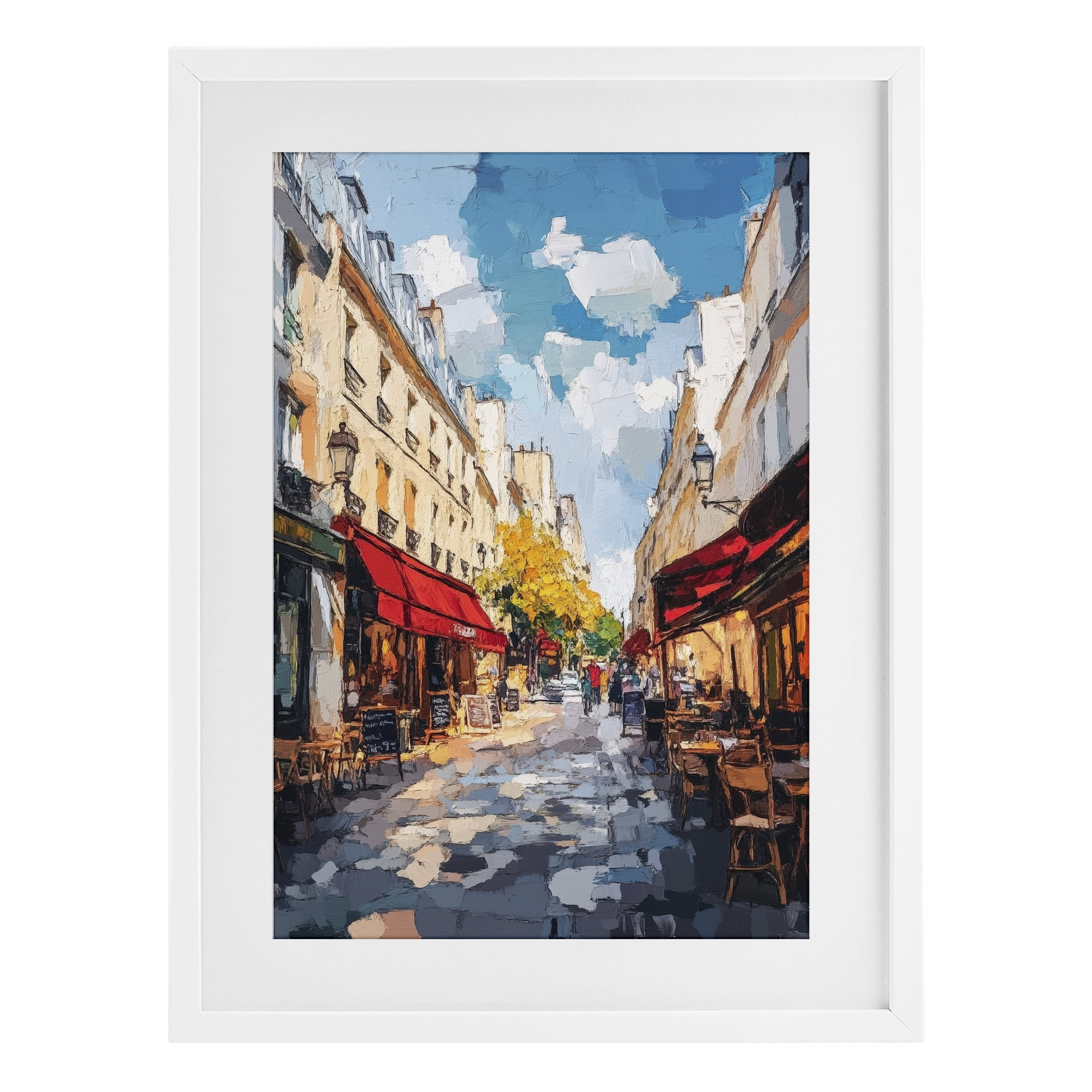 Stupell Industries Charming Paris Street Scene White Framed Print Under Glass, design by Petal Prints Design