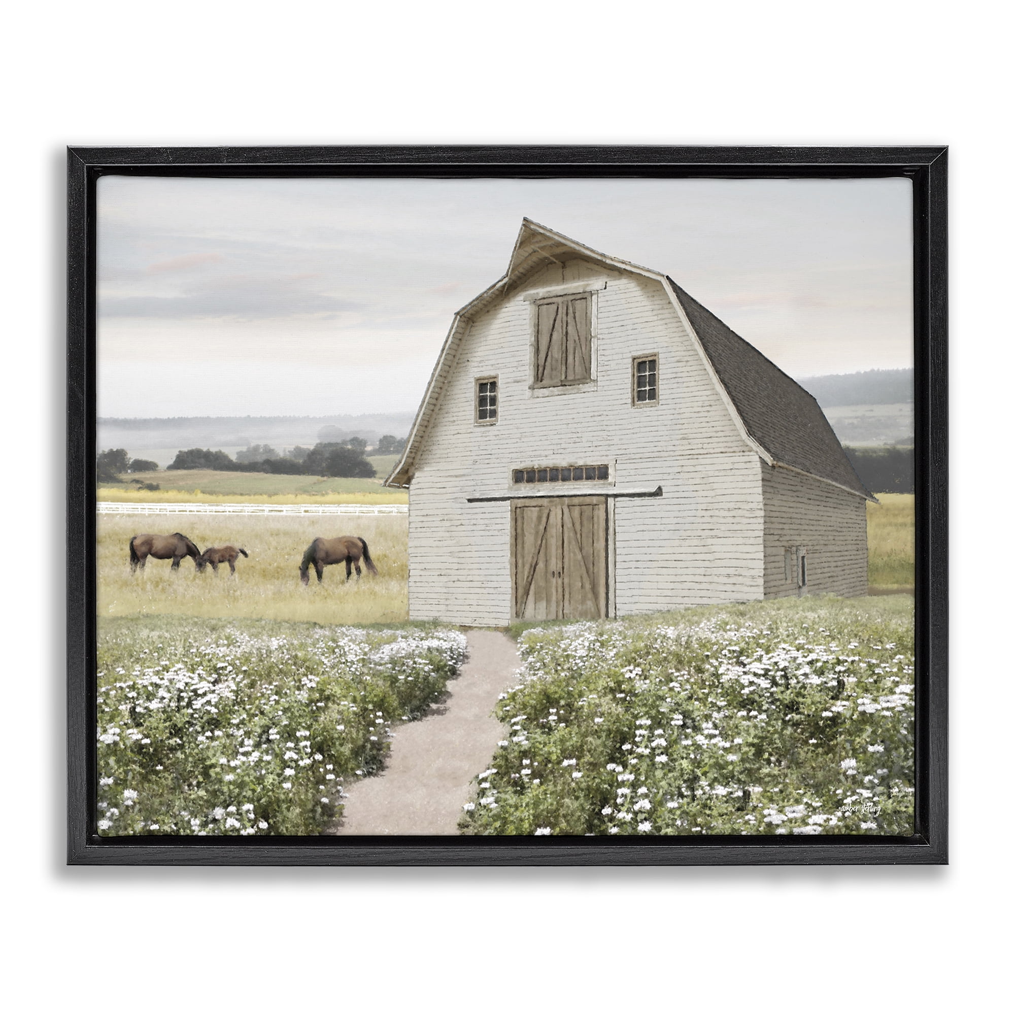 Stupell Industries Charming Path to Barn Landscape & Nature Painting Black Floater Framed Canvas Art Print Wall Art, 31 x 25
