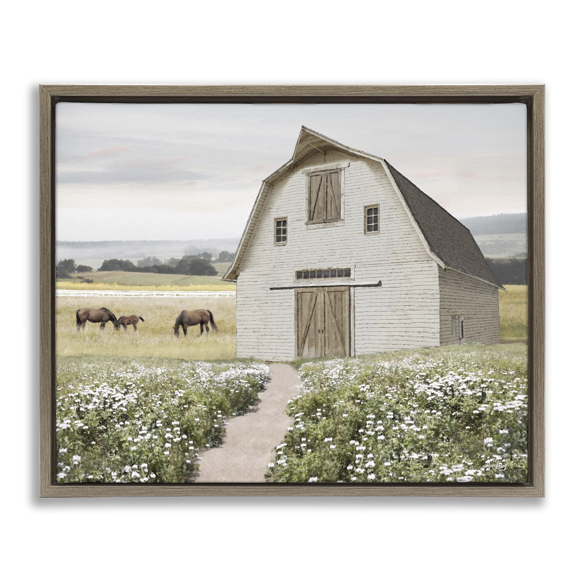 Stupell Industries Charming Path to Barn Landscape & Nature Painting Brown Floater Framed Canvas Art Print Wall Art, 31 x 25