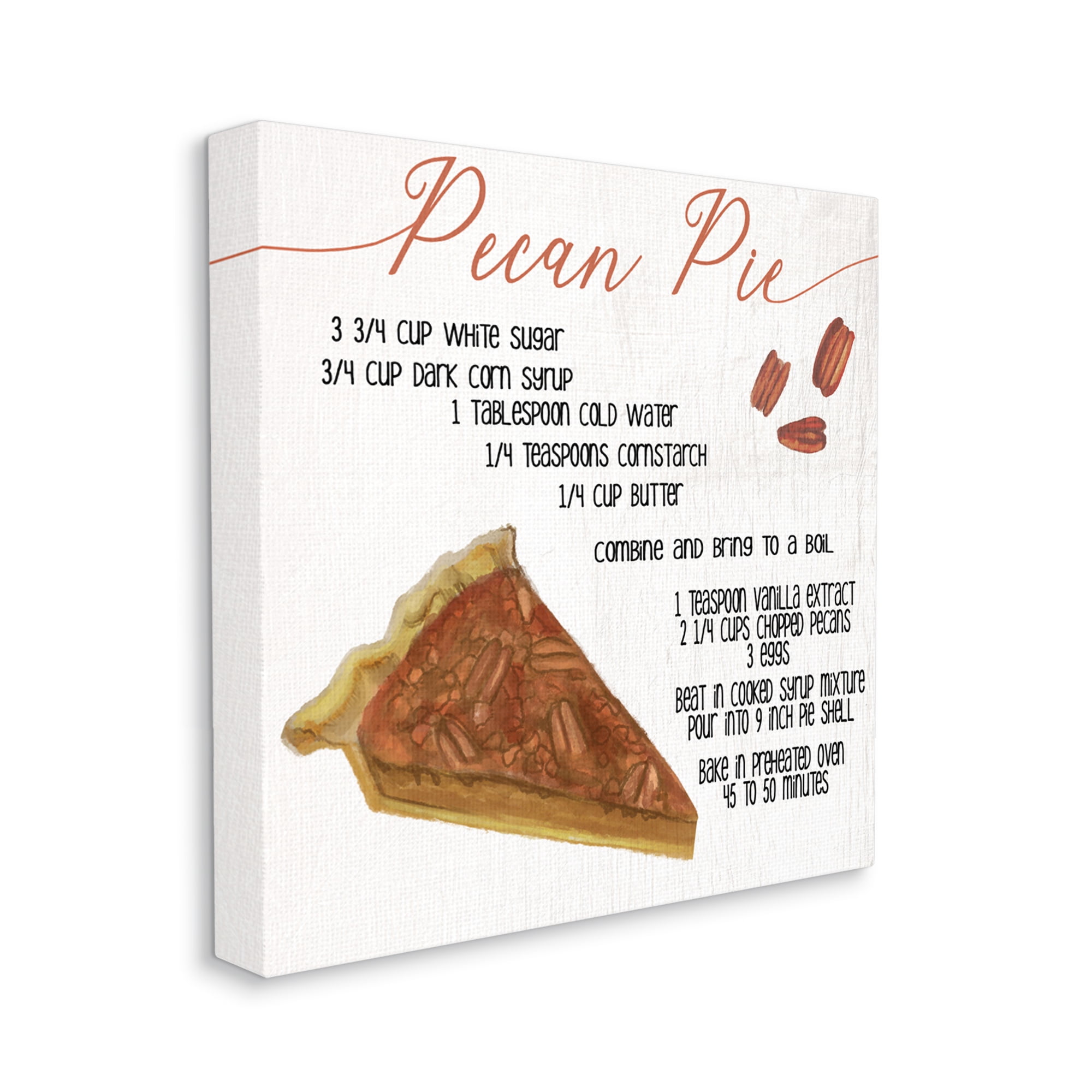 Stupell Industries Charming Pecan Pie Recipe Autumn Harvest Dessert Canvas Wall Art, 24 x 24, Design by Daphne Polselli