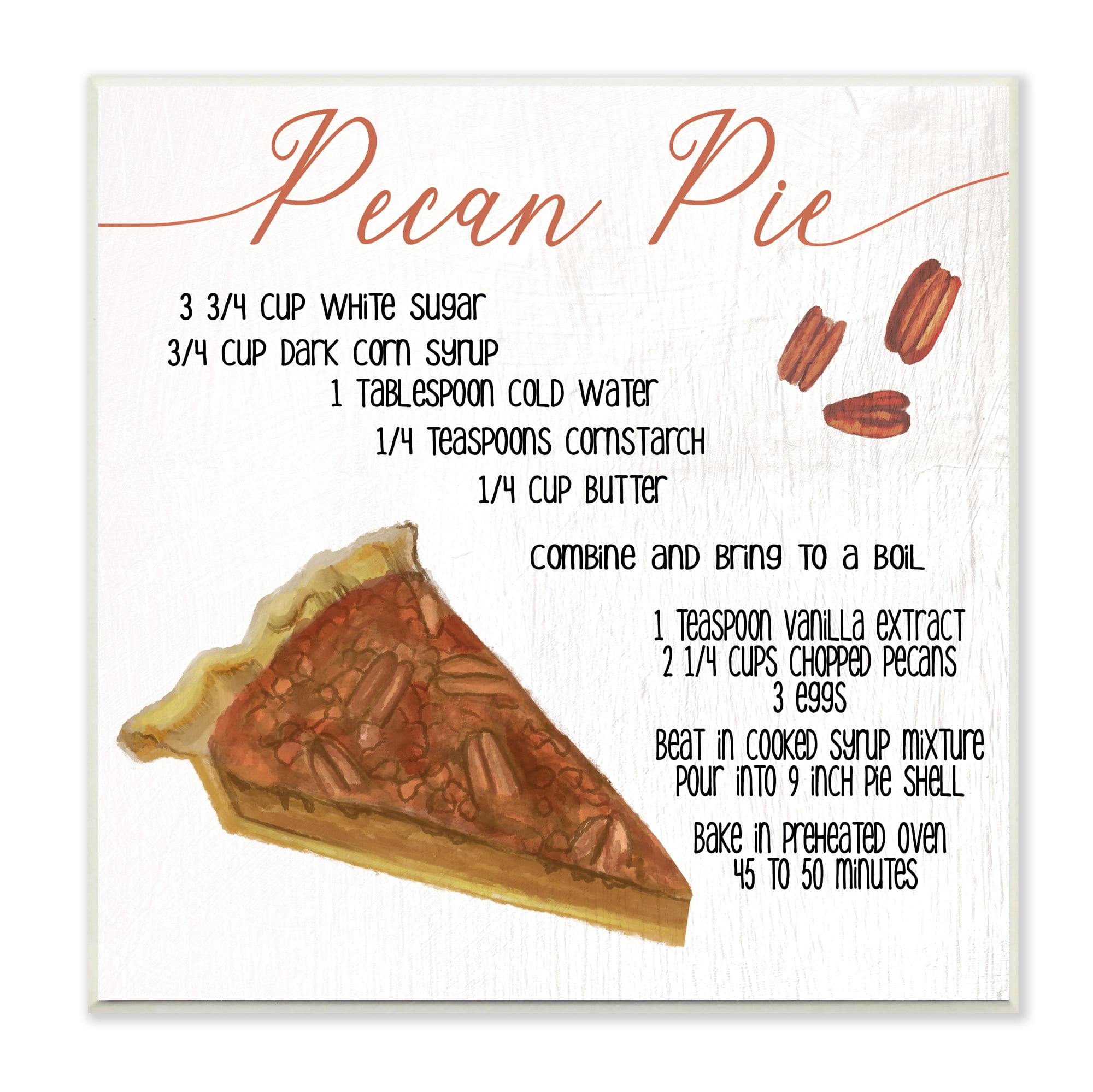 Stupell Industries Charming Pecan Pie Recipe Autumn Harvest Dessert Wall Plaque, 12 x 12, Design by Daphne Polselli
