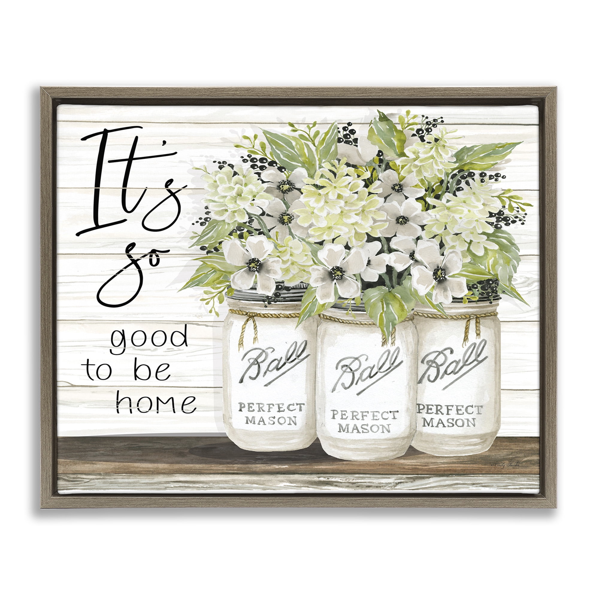 Stupell Industries Charming Phrase Floral Bouquet Botanical & Floral Painting Brown Floater Framed Canvas Art Print Wall Art, 21 x 17