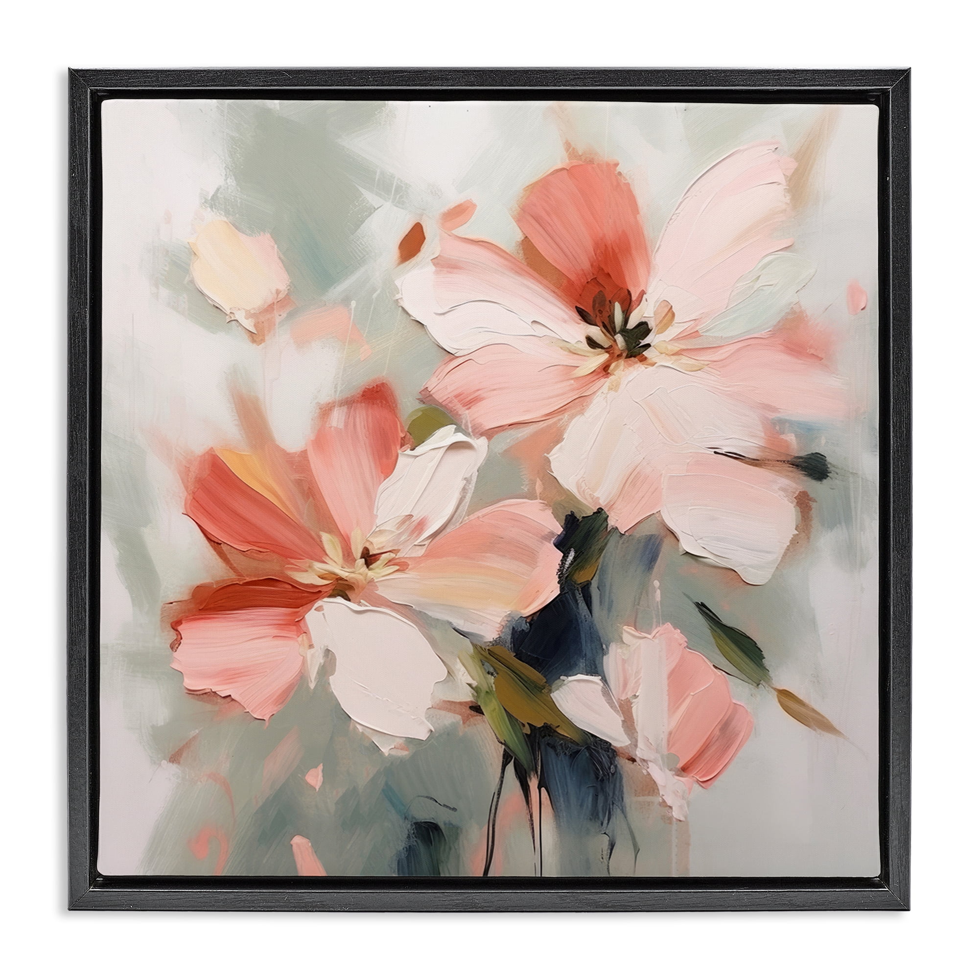 Stupell Industries Charming Pink Blossoms Plants & Flowers Painting Black Floater Framed Canvas Art Print Wall Art, 18 x 18