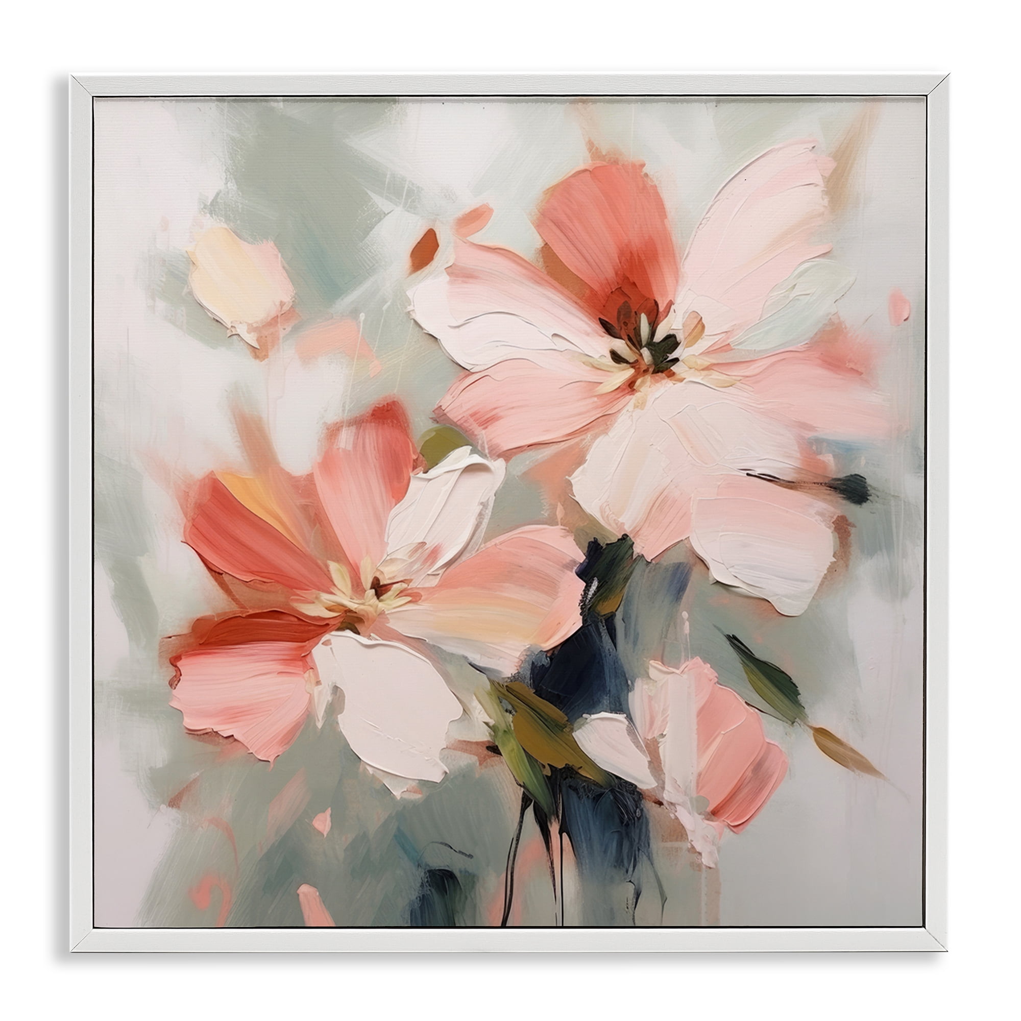 Stupell Industries Charming Pink Blossoms Plants & Flowers Painting White Framed Art Print Wall Art, 17 x 17