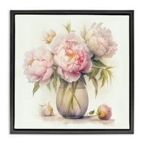 Stupell Industries Charming Pink Peonies Plants & Flowers Painting Black Floater Framed Canvas Art Print Wall Art, 18 x 18