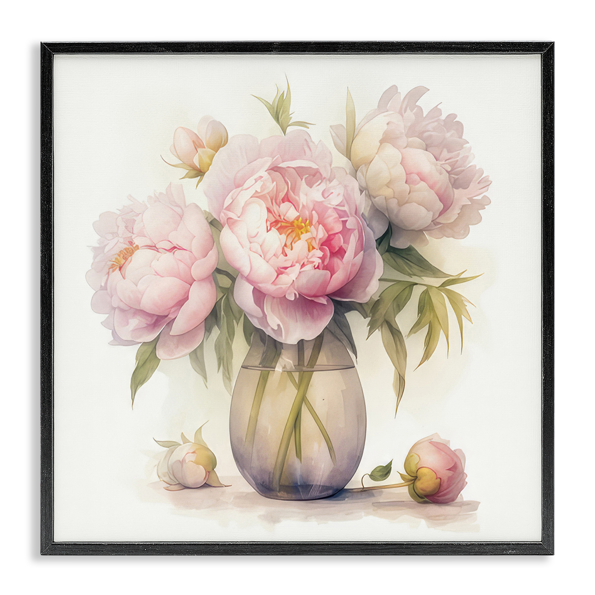 Stupell Industries Charming Pink Peonies Plants & Flowers Painting Black Framed Art Print Wall Art, 12 x 12