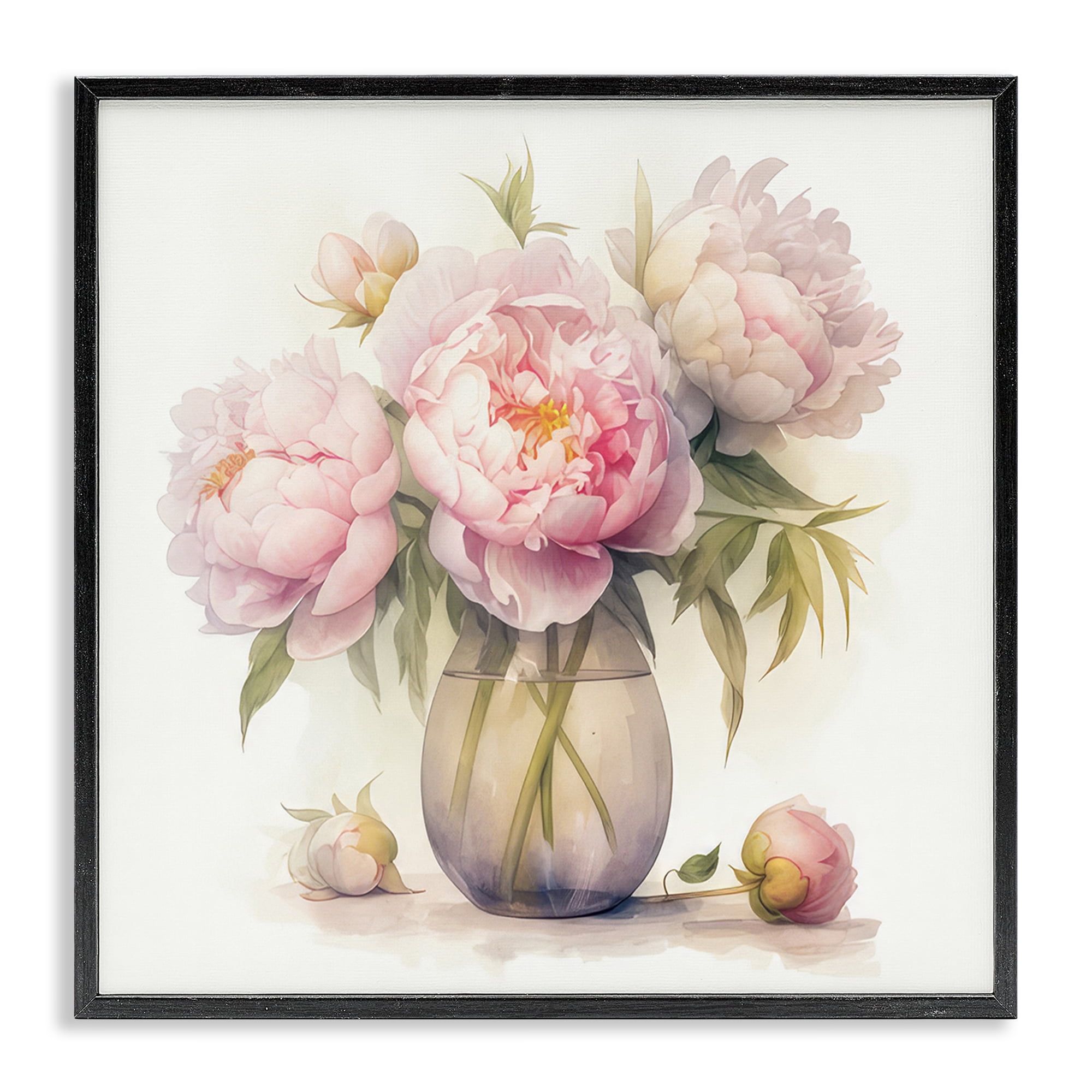 Stupell Industries Charming Pink Peonies Plants & Flowers Painting Black Framed Art Print Wall Art, 24 x 24