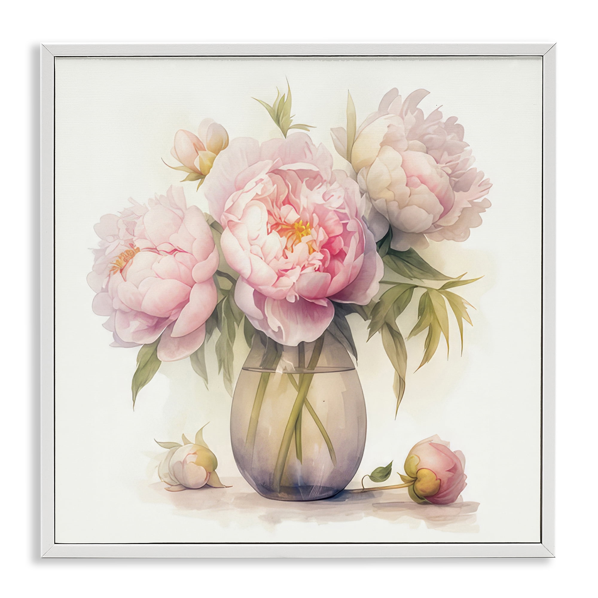 Stupell Industries Charming Pink Peonies Plants & Flowers Painting White Framed Art Print Wall Art, 24 x 24