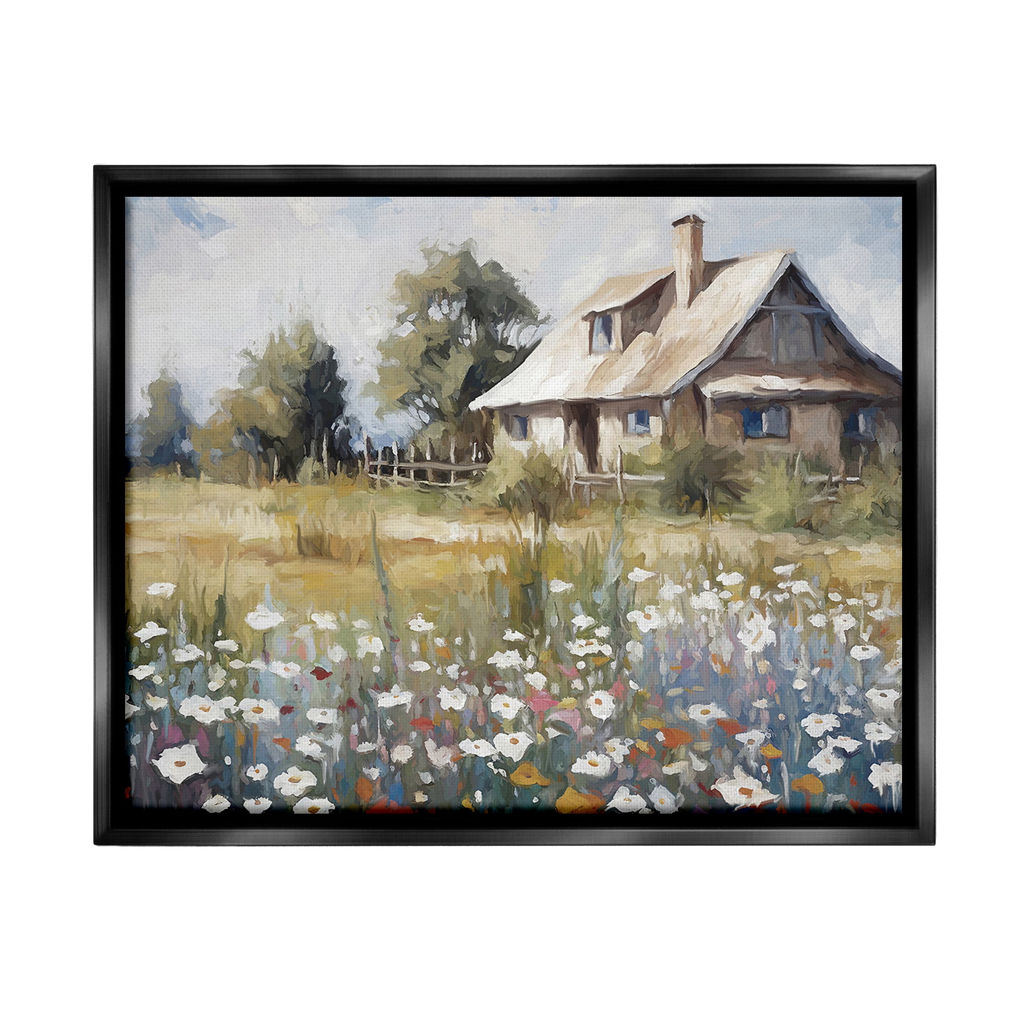 Stupell Industries Charming Prairie Cottage Landscape Painting Black Floater Framed Canvas Art Print Wall Art, 31 x 25