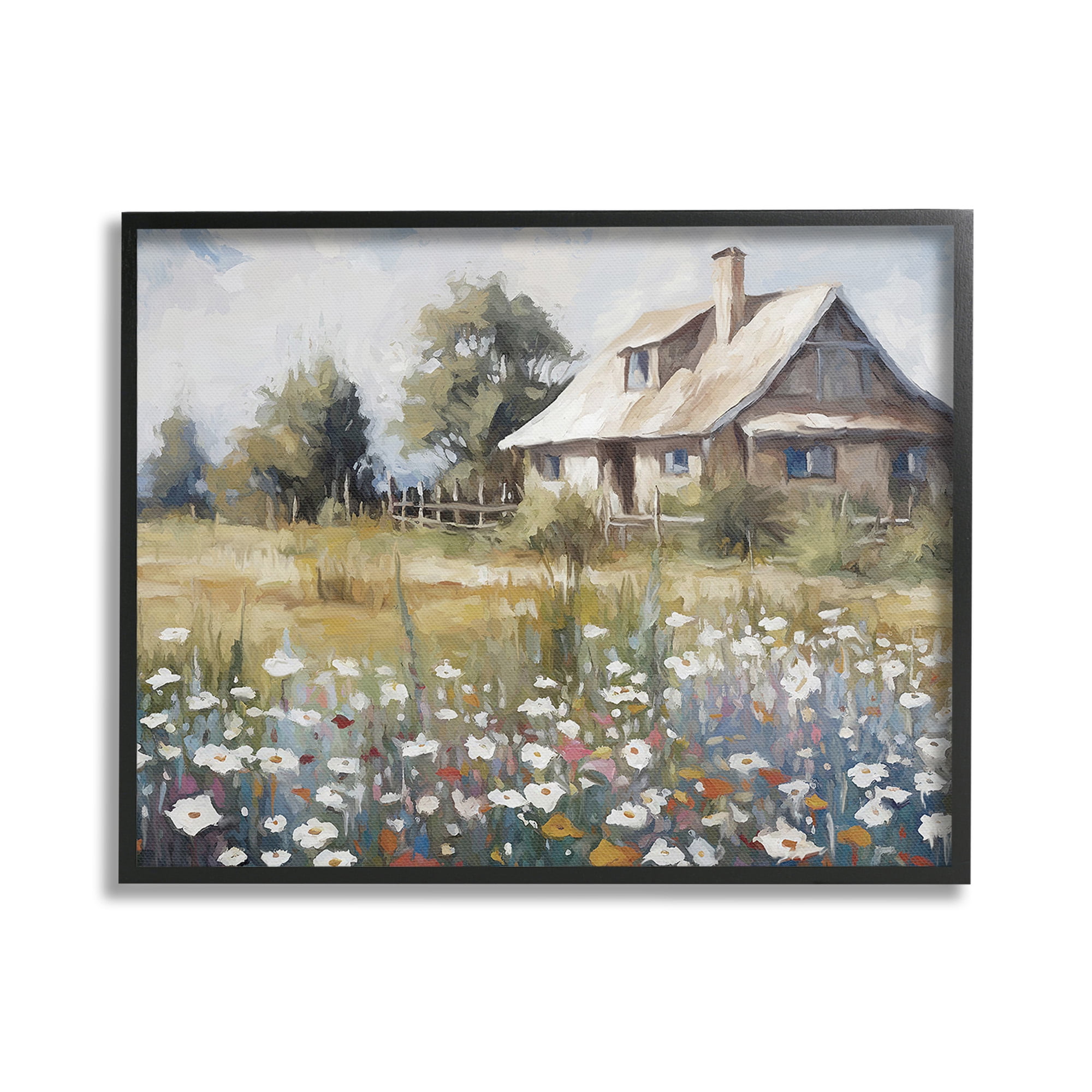 Stupell Industries Charming Prairie Cottage Landscape Painting Black Framed Art Print Wall Art, 30 x 24