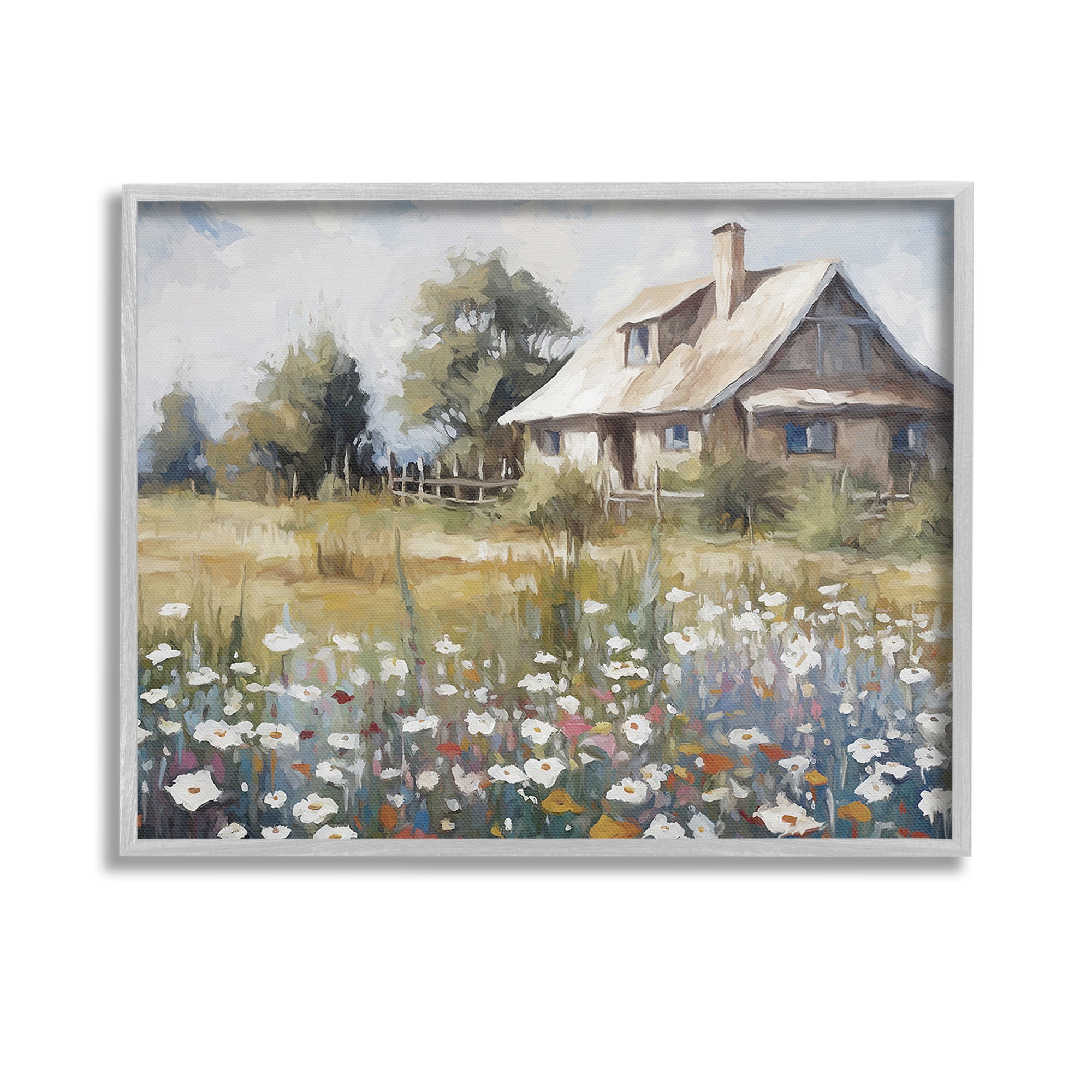 Stupell Industries Charming Prairie Cottage Landscape Painting Gray Framed Art Print Wall Art, 14 x 11